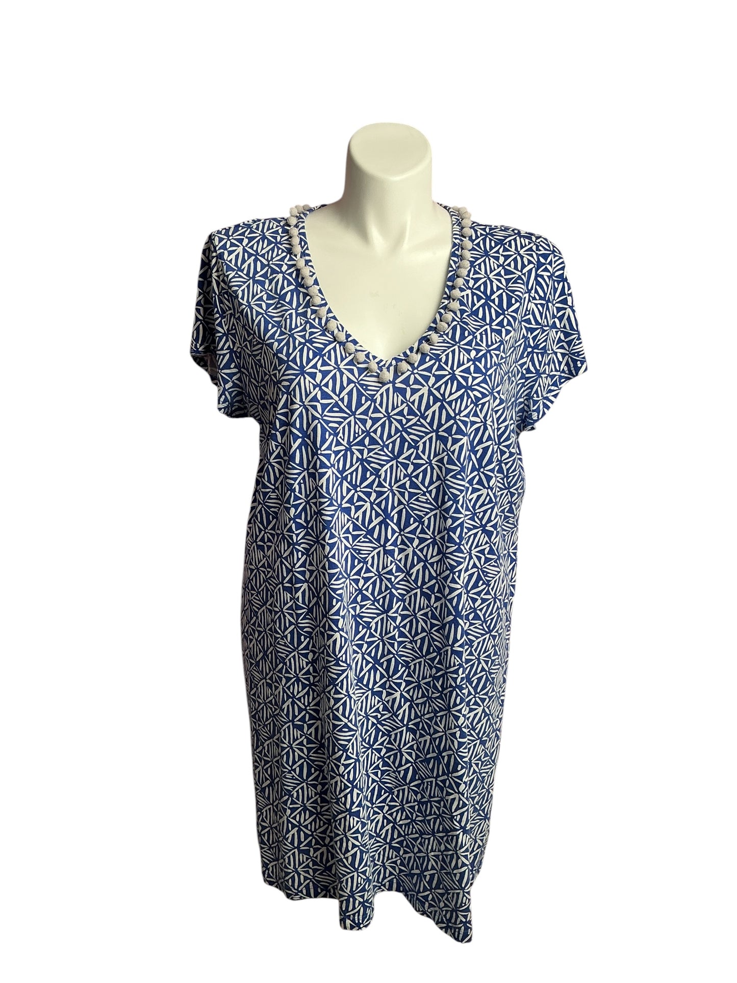 Lilly Pulitzer- Etta V-Neck T-Shirt Dress Corsica Blue Easy Peasy Size XXL