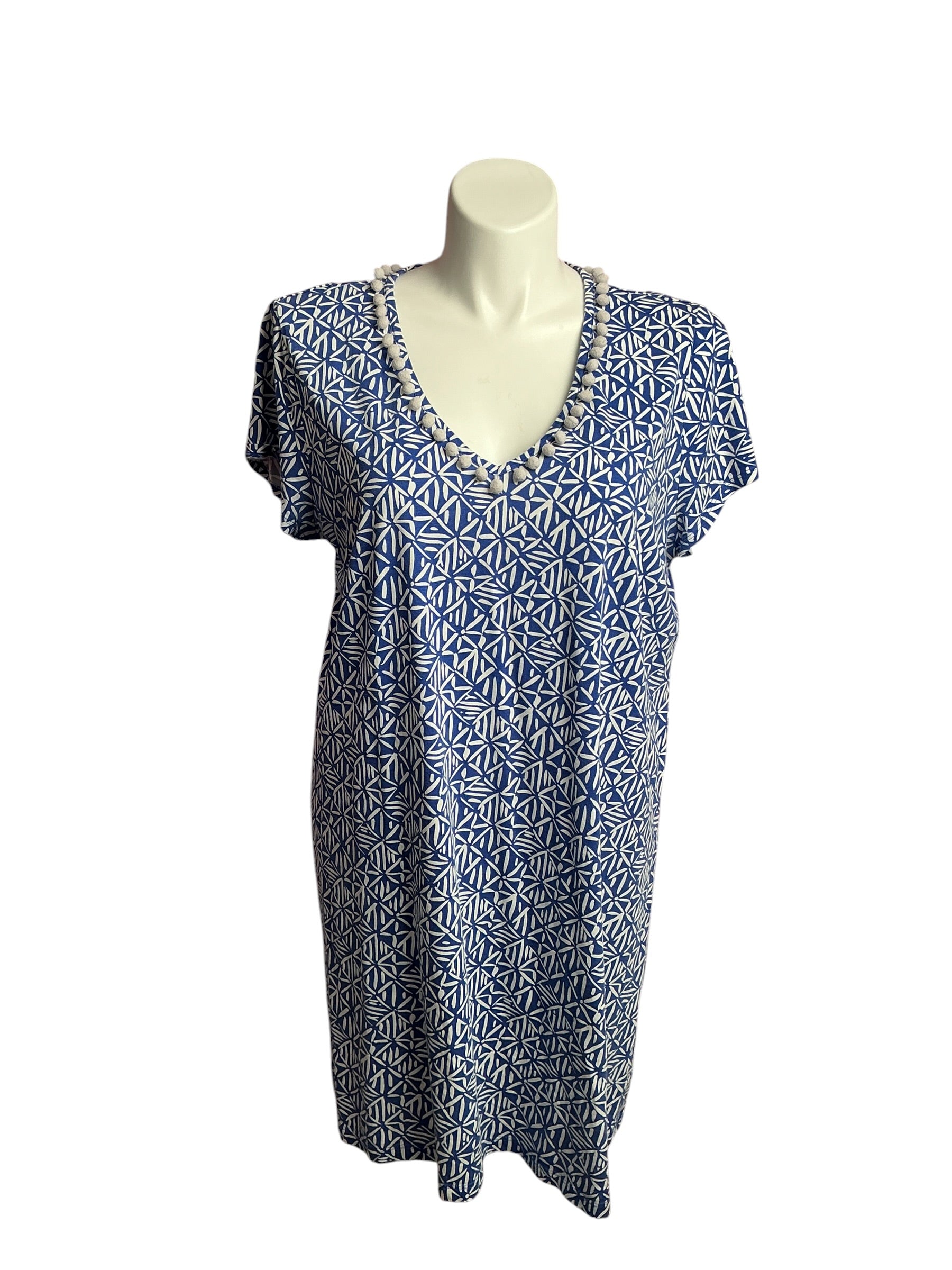 Lilly Pulitzer- Etta V-Neck T-Shirt Dress Corsica Blue Easy Peasy Size XXL