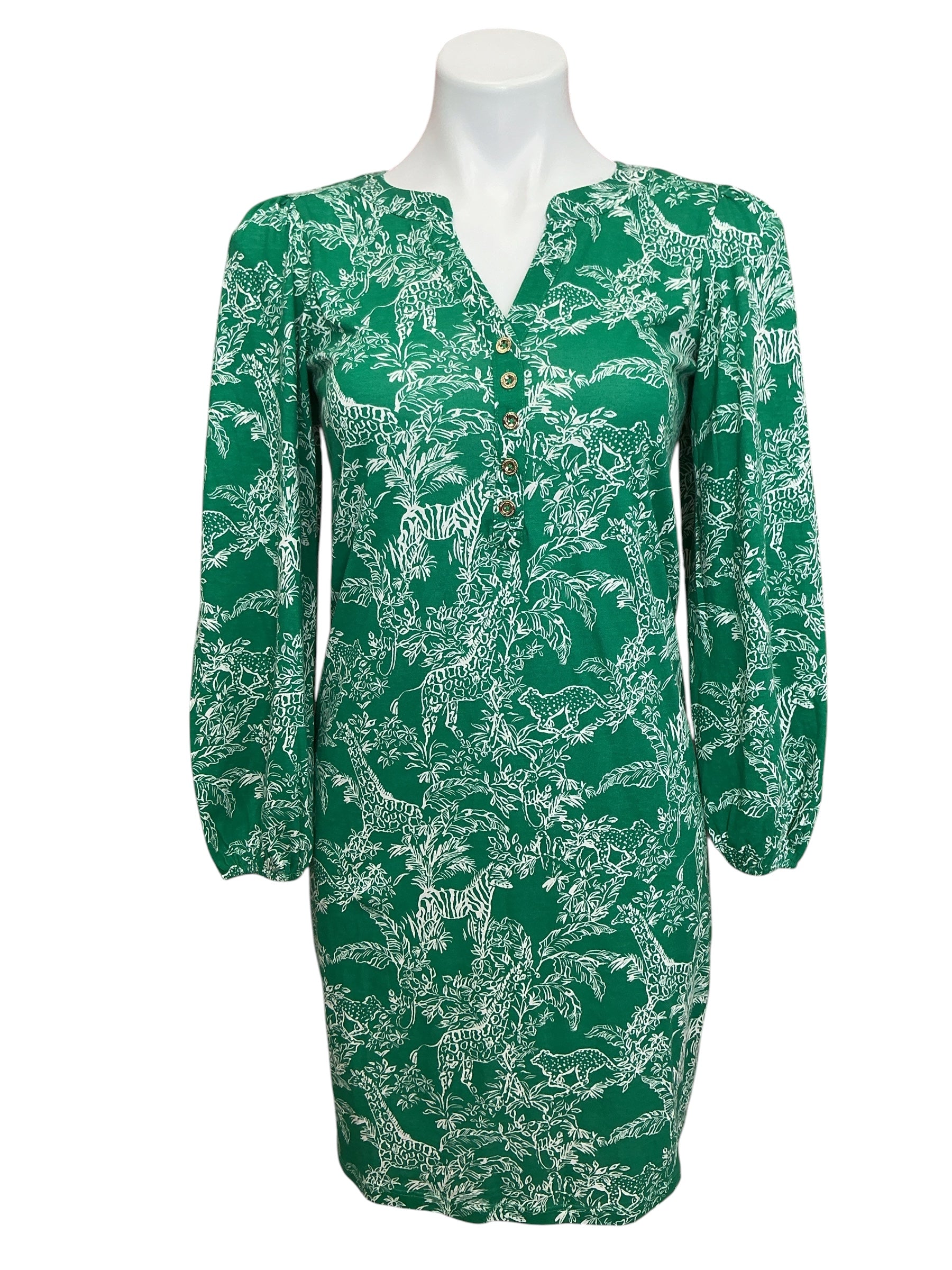Lilly Pulitzer NWT Emery Dress Fiddle Leaf Green Safari Party - Size XS