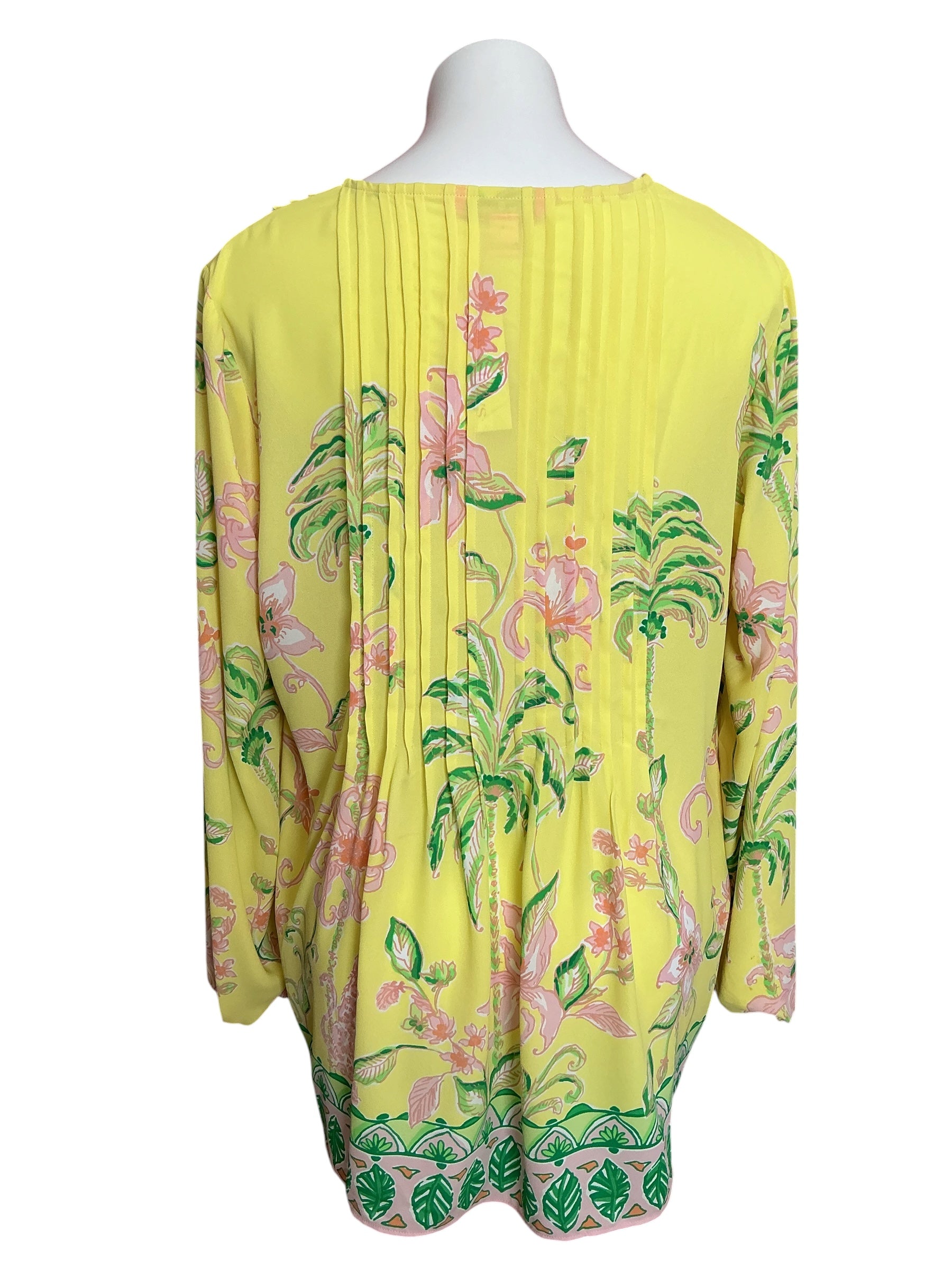 Lilly Pulitzer Marilina Long Sleeve Tunic Top Finch Yellow Tropical Oasis Engineered - Size XL
