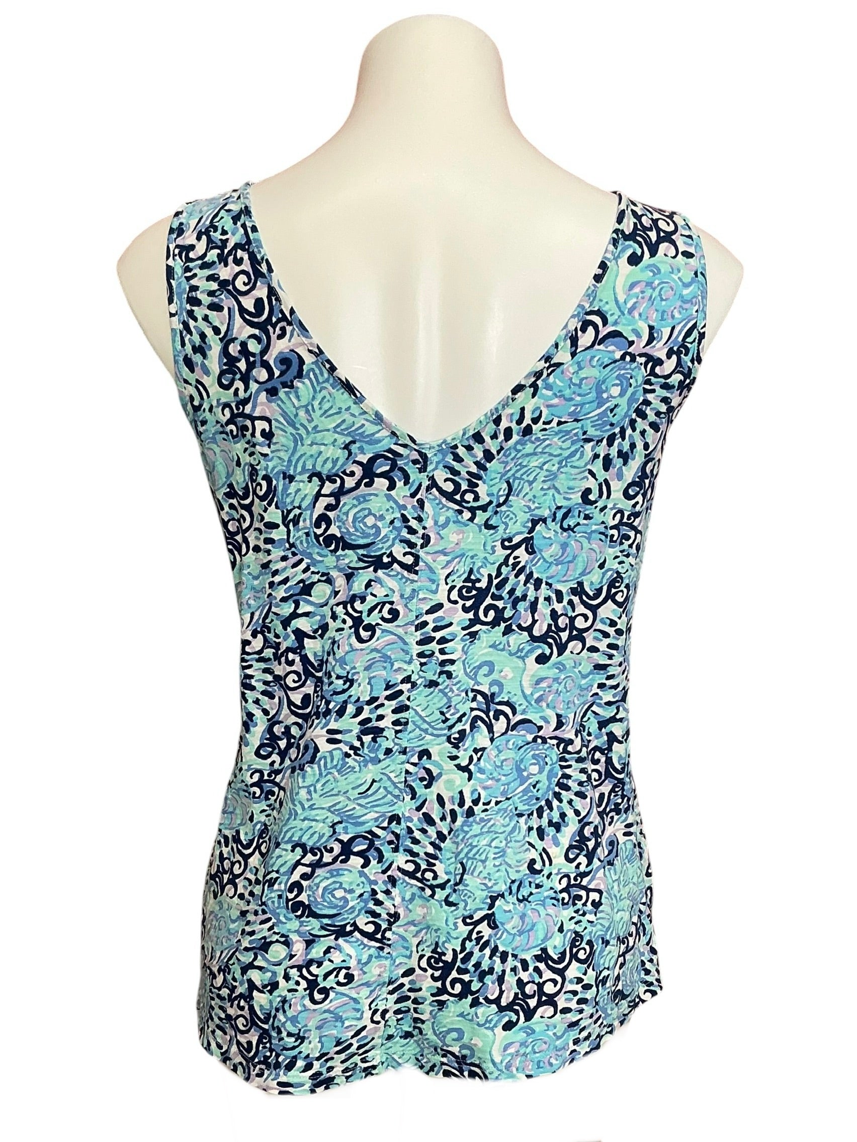 Lilly Pulitzer Crishna V Neck Tank Top Aqua Spritz - Size XL
