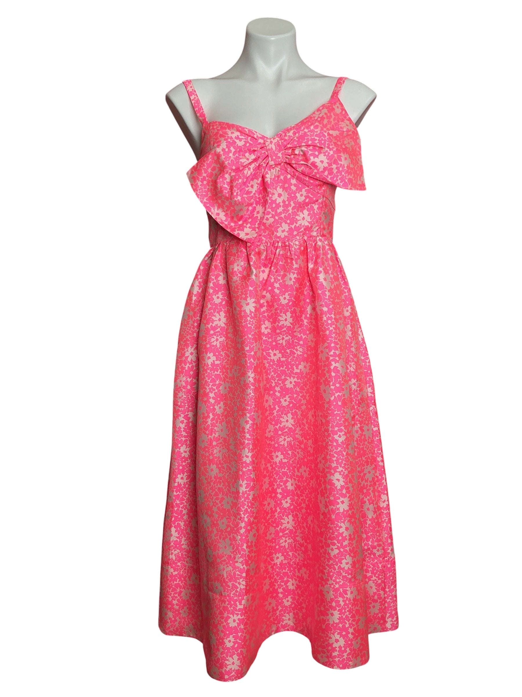 Lilly Pulitzer NWT Ellara Jacquard Midi Bow Dress Roxie Pink Baby Blues Jacquard - Size 2
