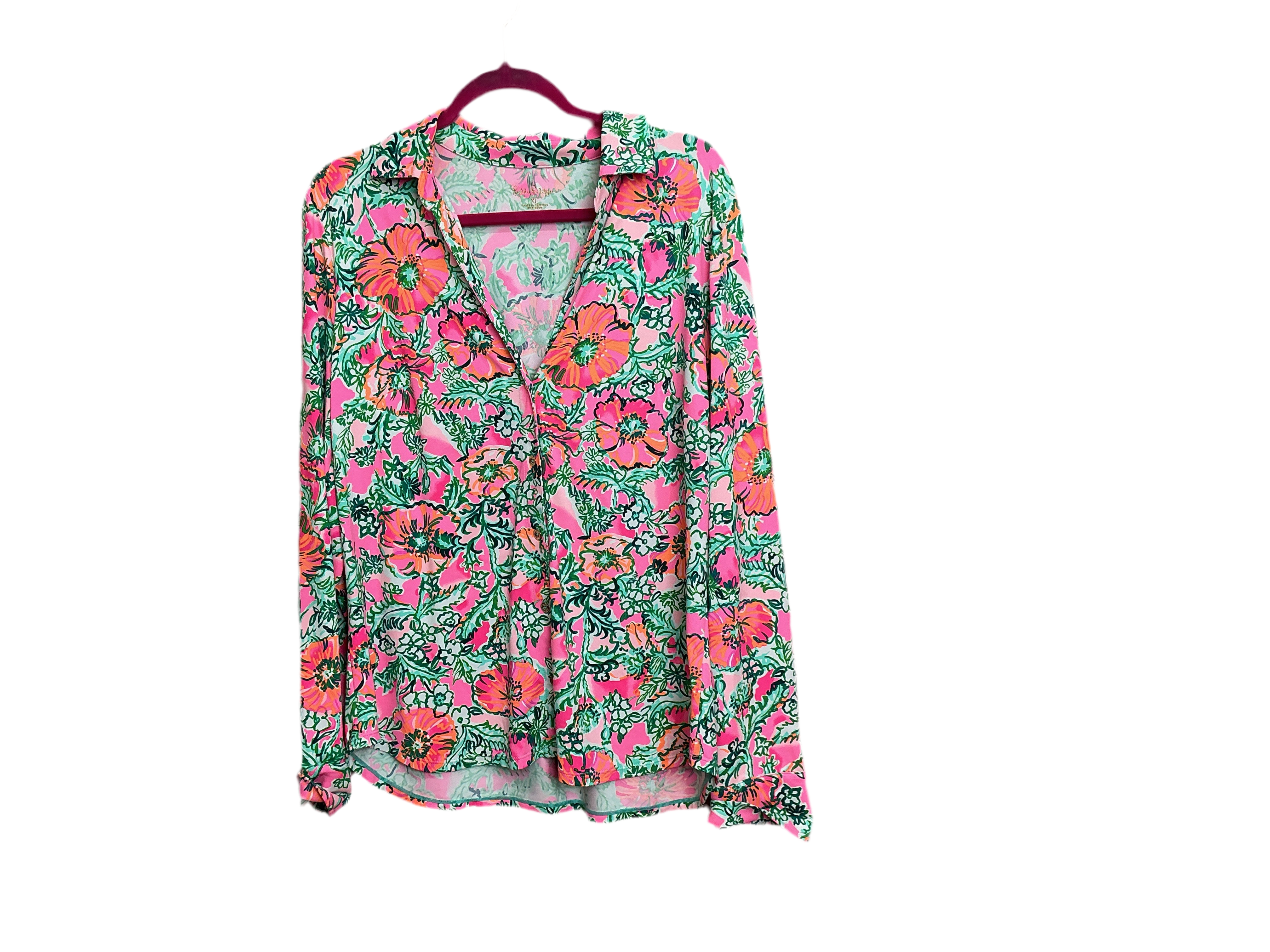 Lilly Pulitzer NWT, Marlena Button Shirt, Perfect Poppy Soleil Pink Size XL