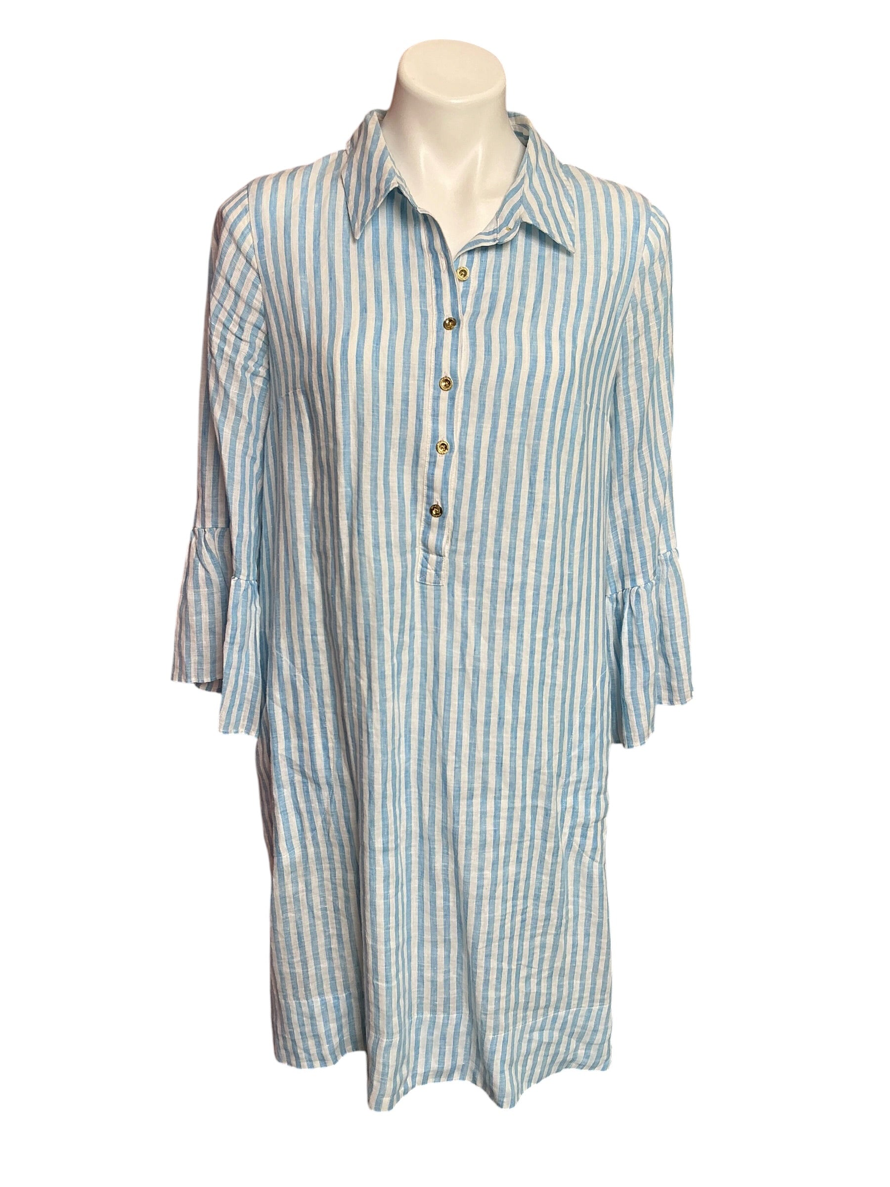 Lilly Pulitzer Jazmyn Linen Tunic Dress Lunar Blue Bimini Stripe - Size 8