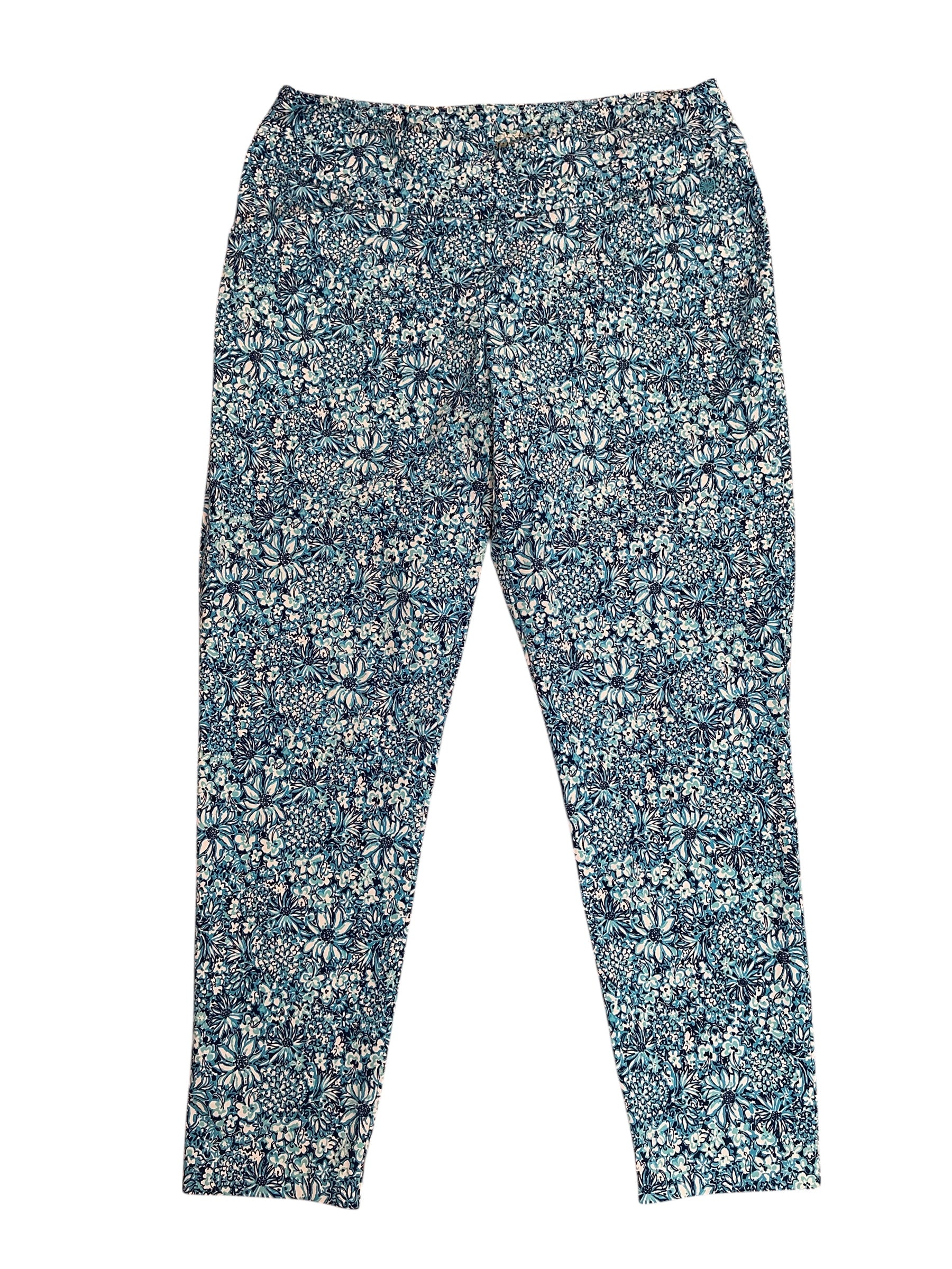 Lilly Pulitzer Luxletic UPF 50+ Corso Pants Cumulus Blue Blooming Together - Size 12