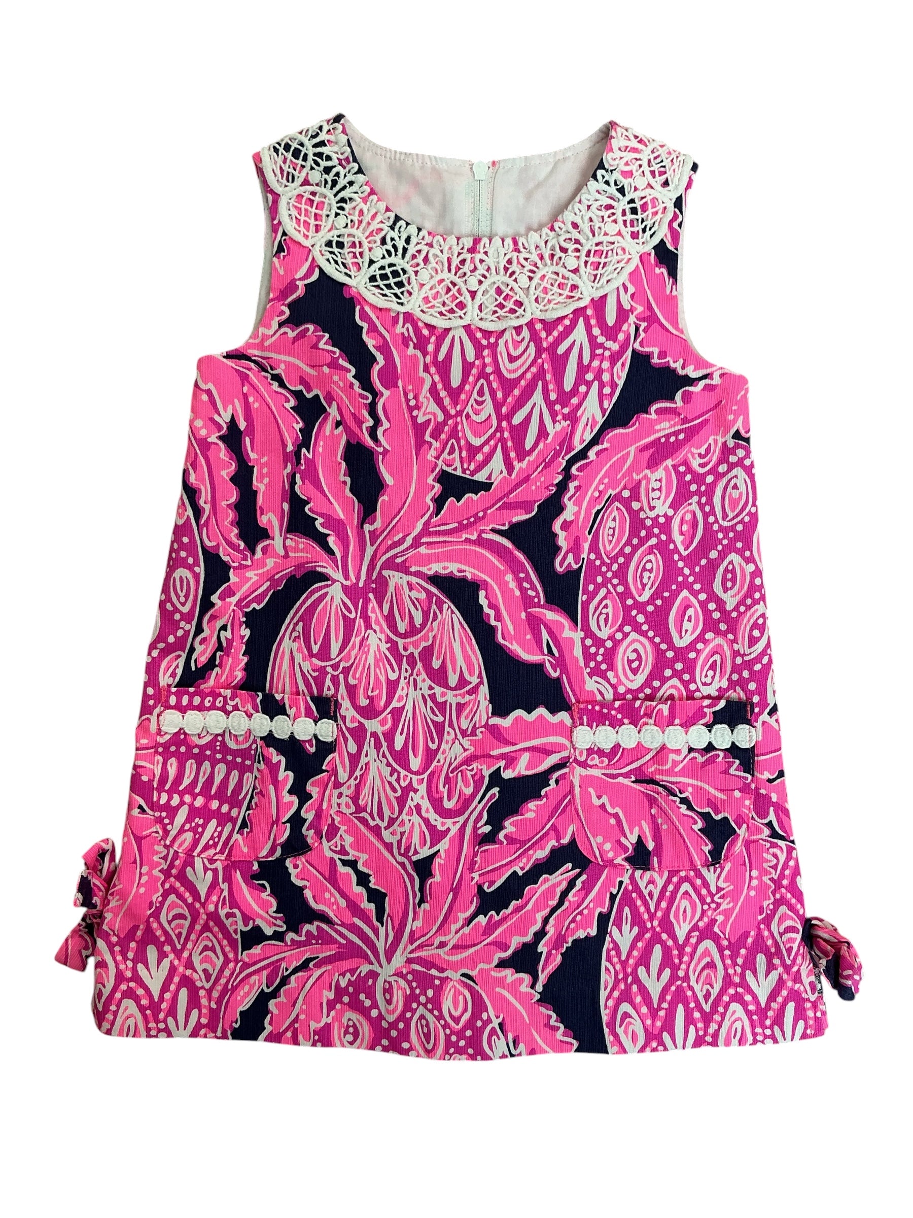 Lilly Pulitzer Kids Girls Little Lilly Classic Shift Dress Bright Navy Coco Safari - Size 2