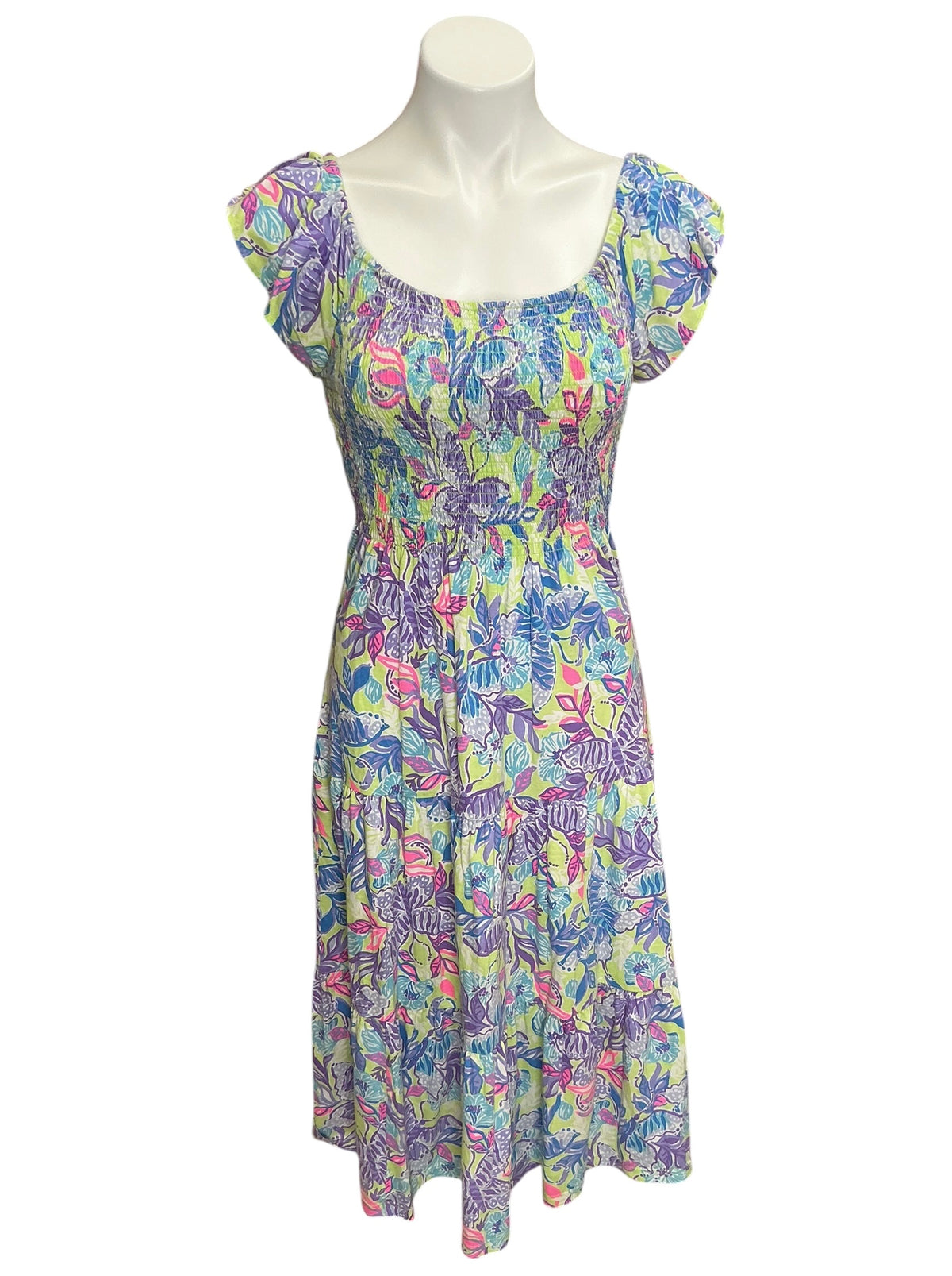 Lilly Pulitzer Jilly Smocked Midi Dress Dew Drop Stay Fly - Size S