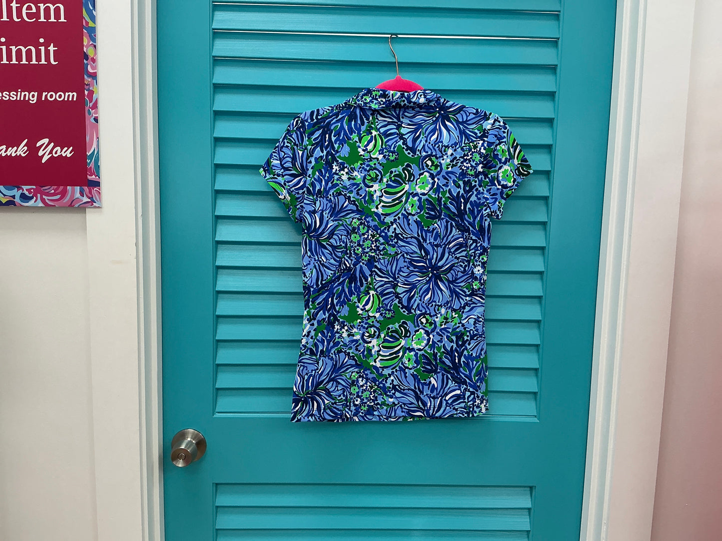 Lilly Pulitzer NWT Frida Scallop Polo UPF 50+ Abaco Blue In Turtle Awe - Size S