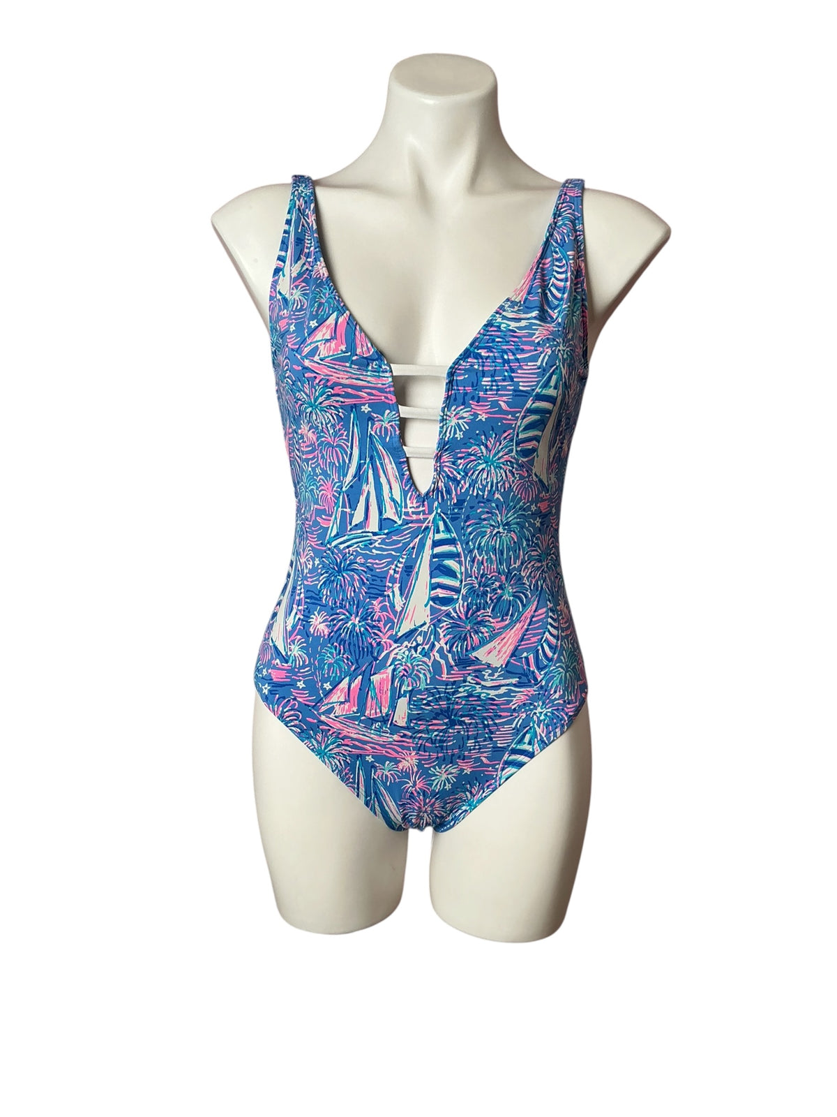 Lilly Pulitzer Jaspen Plunge One-Piece Swimsuit It's a Sailabration - Size 6
