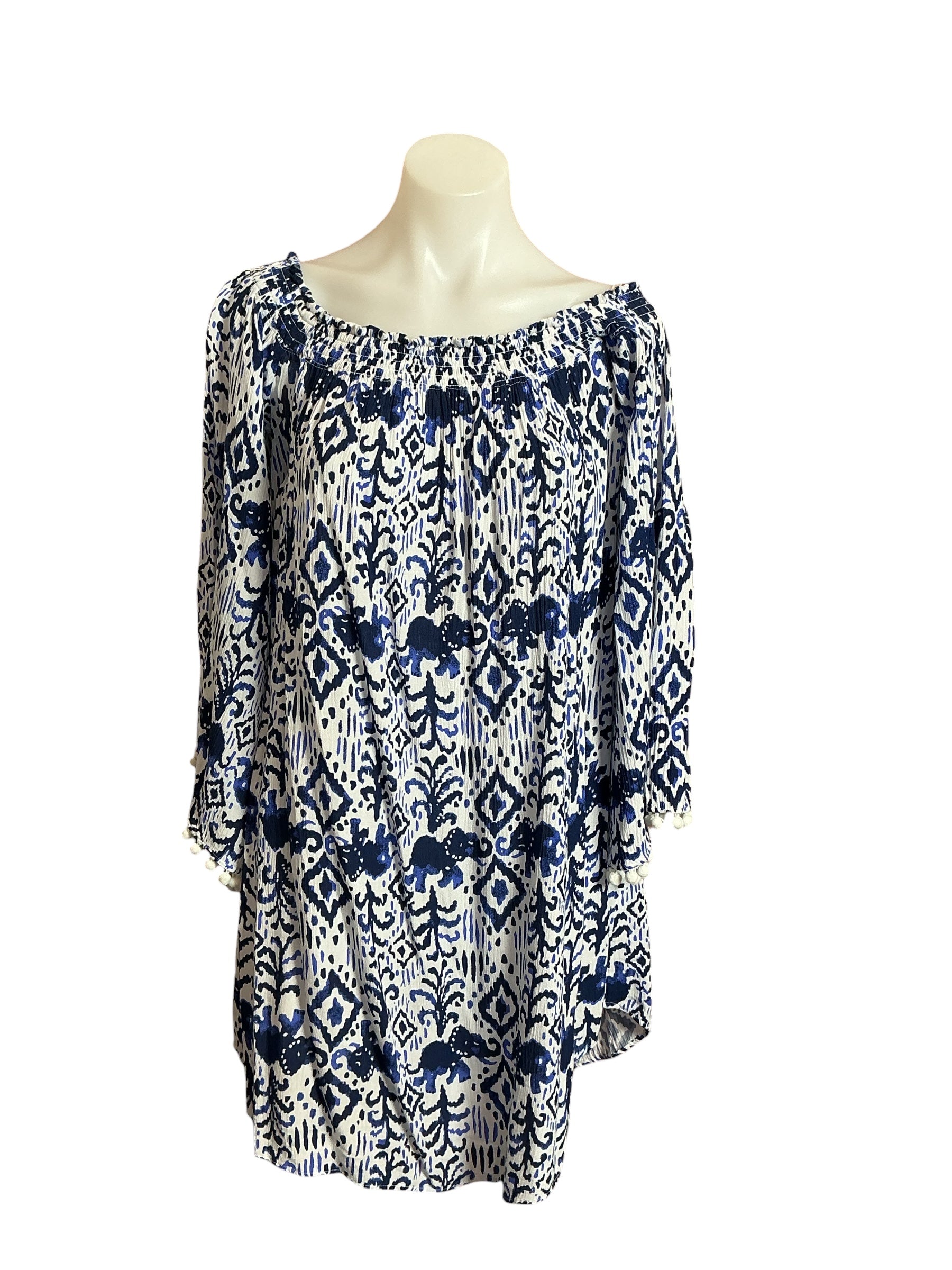 Lilly Pulitzer - Nita Off The Shoulder Tunic - Tons Of Fun Bright Navy - Size L