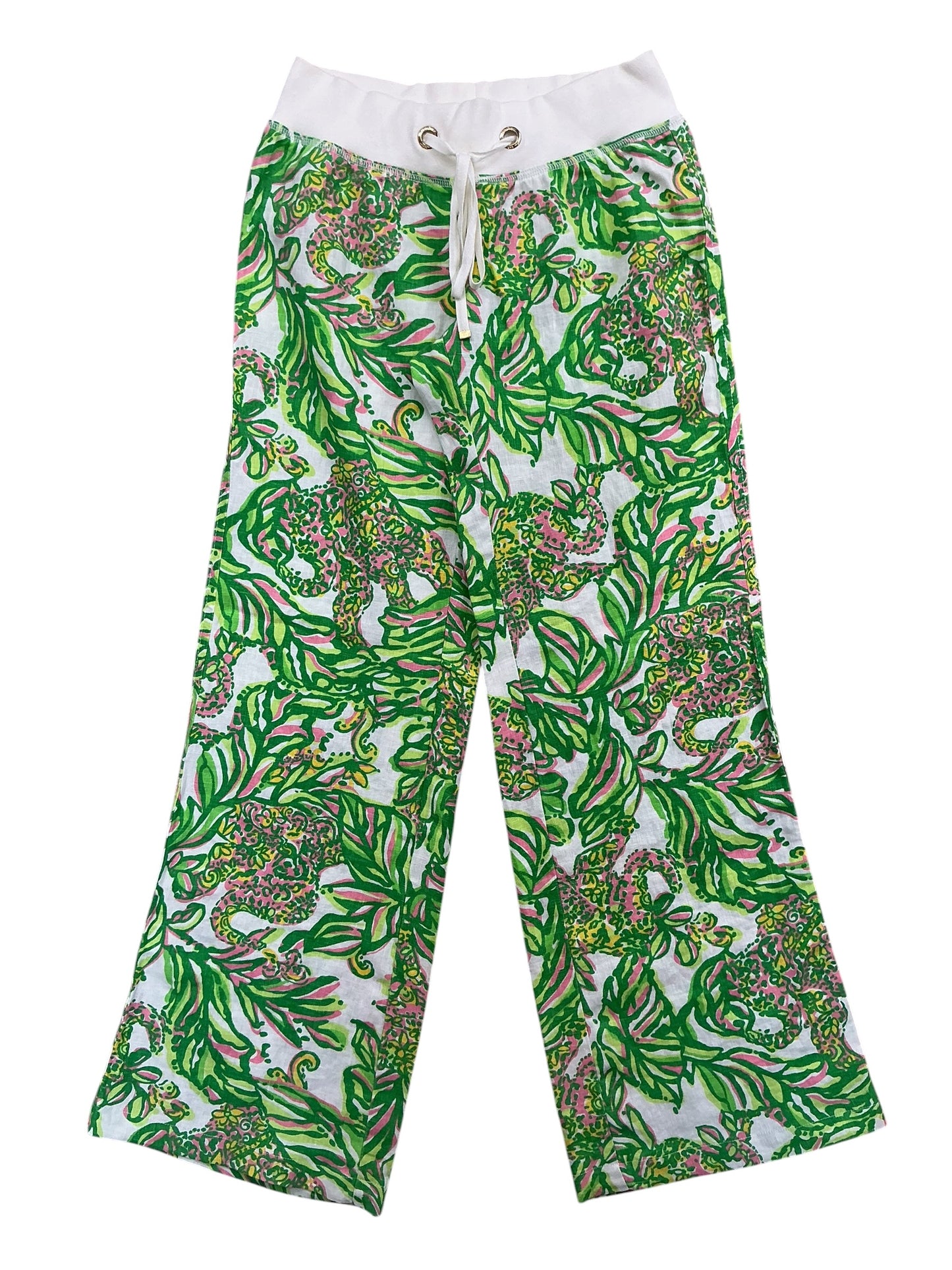 Lilly Pulitzer Beach Pants Resort White Seeing Pink Elephants - Size S