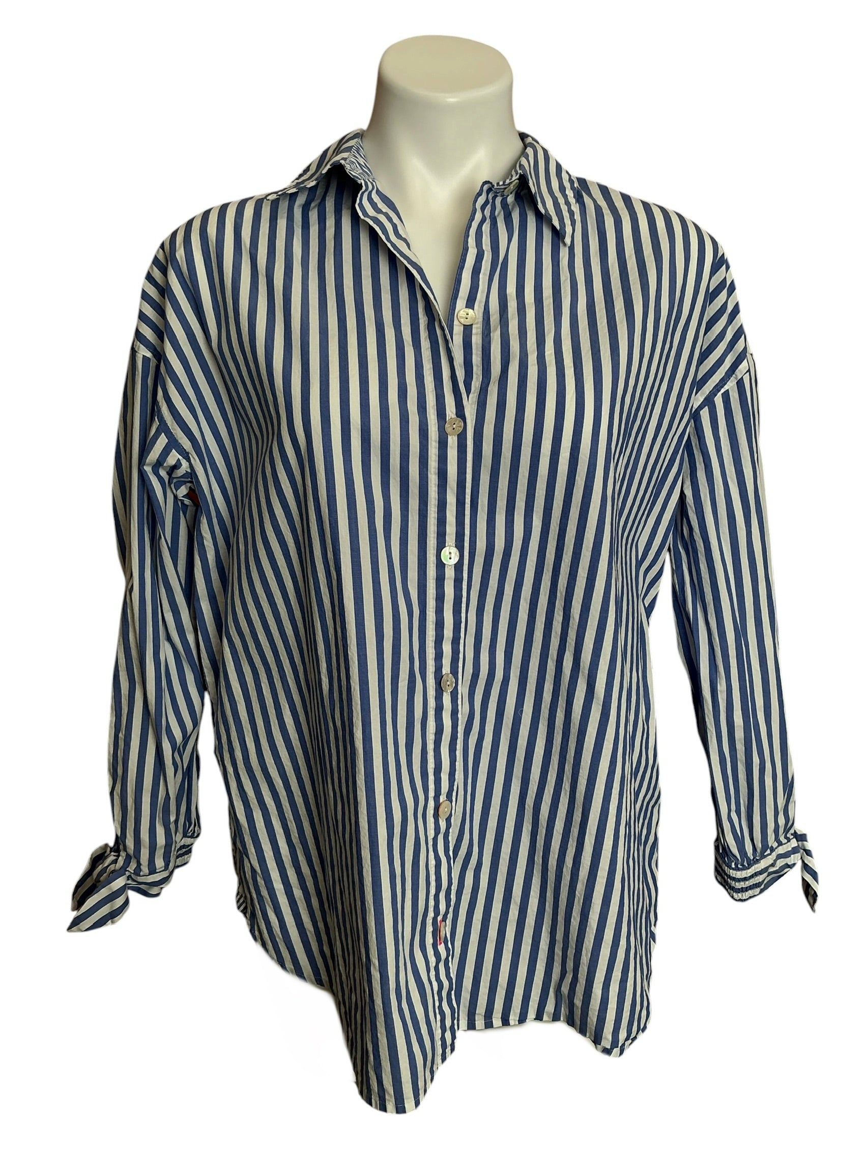 Lilly Pulitzer Lesia Relaxed Button Down Top Briny Blue Cabana Stripe - Size M