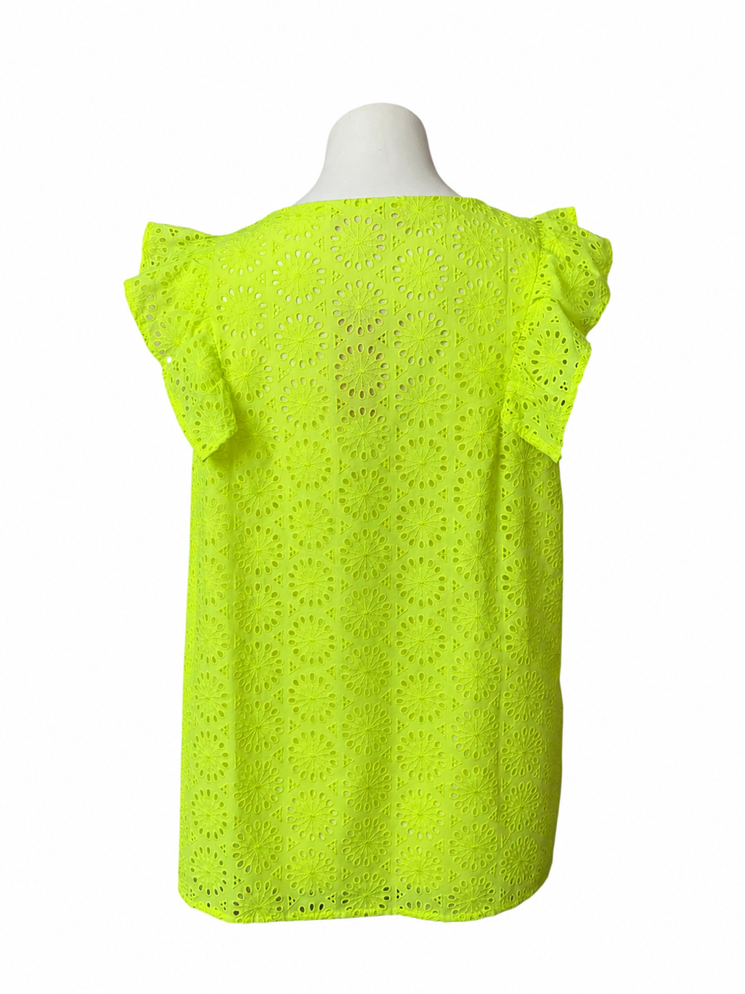 Lilly Pulitzer Lina Eyelet Top Neon Pear Yellow Sunburst - Size XL