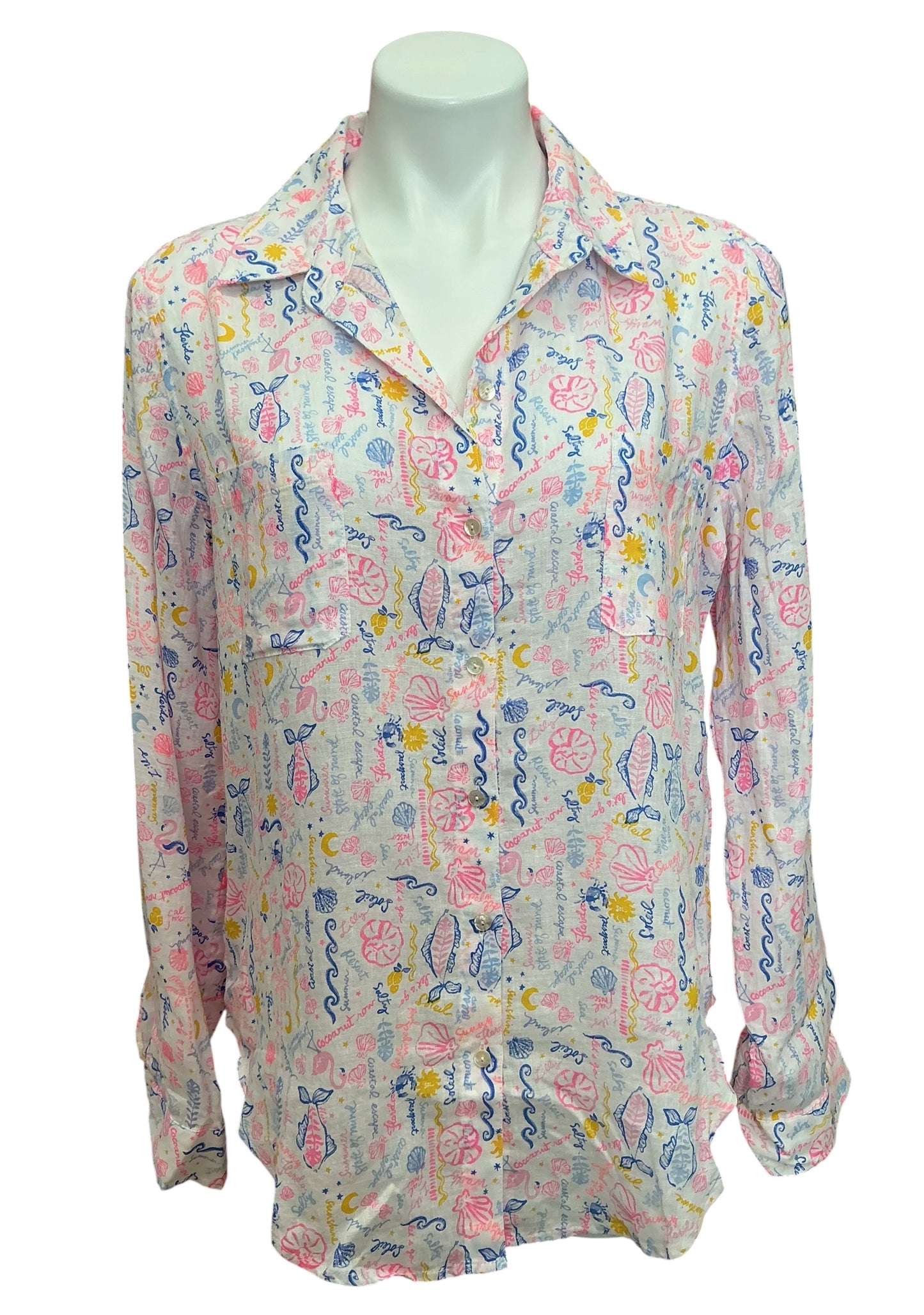 Lilly Pulitzer NWT Sea View Button Down Top Multi Summer Serenade - Size M