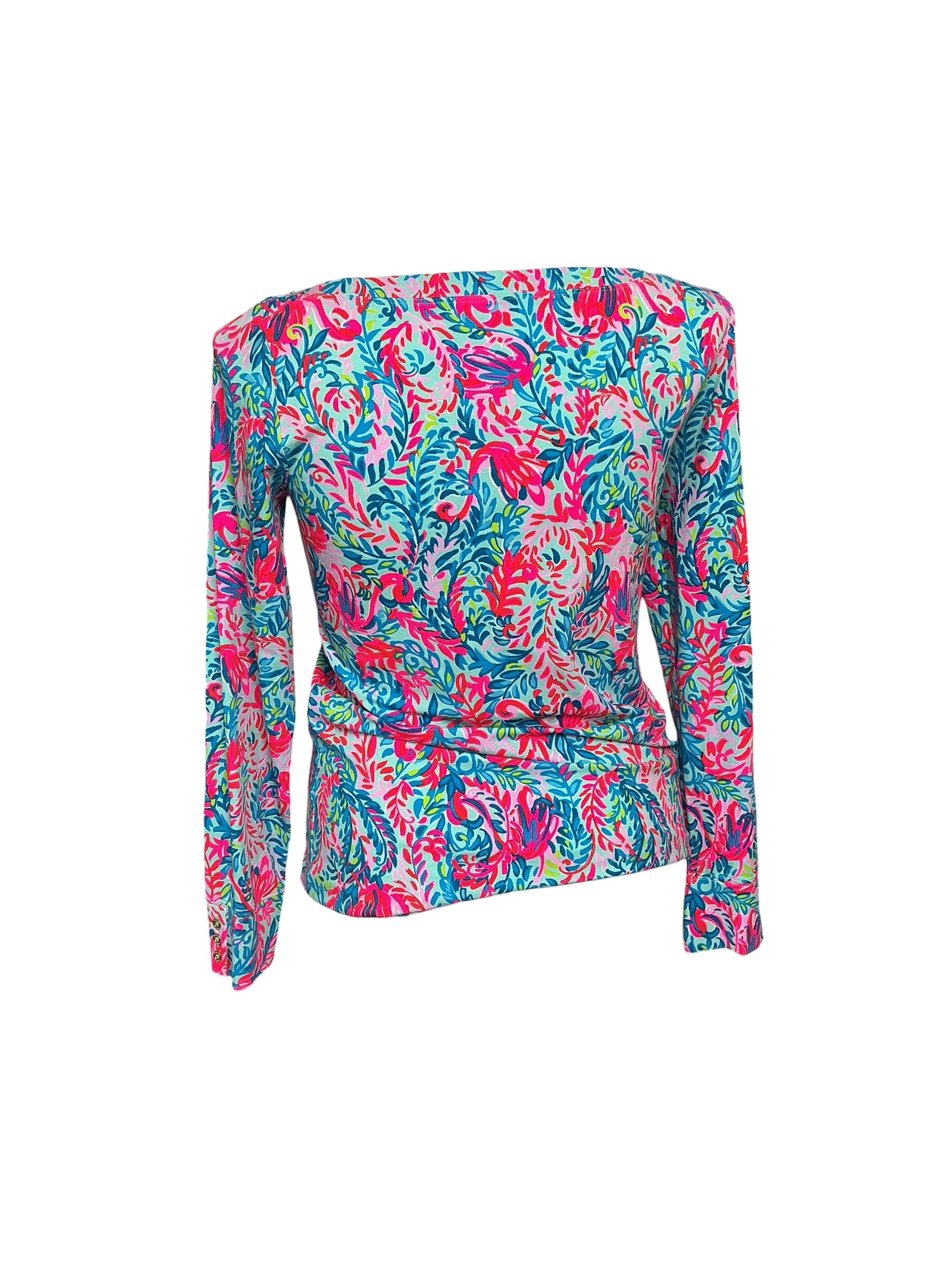 Lilly Pulitzer Aleah Long Sleeve Top - Surf Blue Film Flam - Size XL