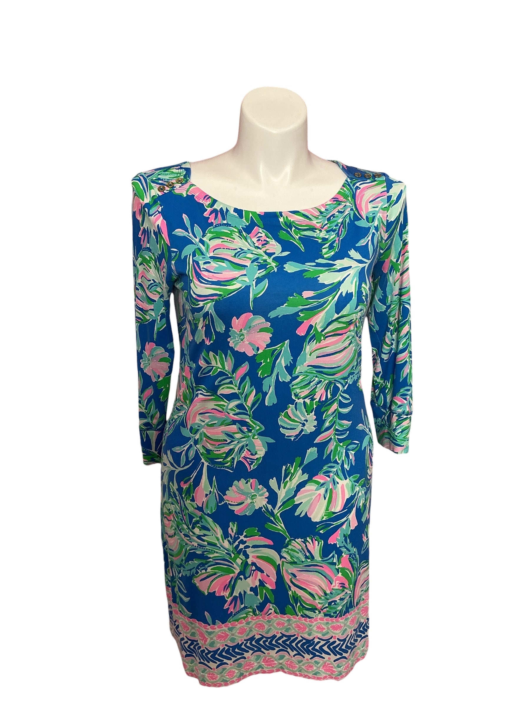 Lilly Pulitzer- UPF 50+ Sophie Dress Blue Flare Fancy Fins Engineered Dress Size L