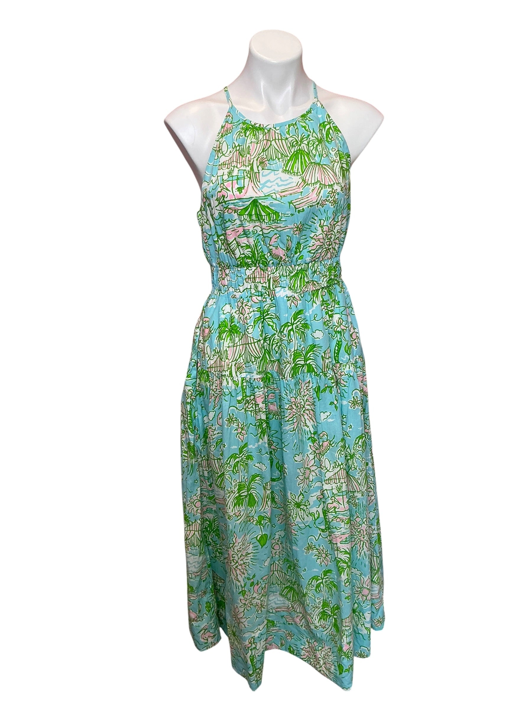 Lilly Pulitzer Kyleigh Maxi Dress Fresh Water Blue Sunbathers Bliss - Size 8