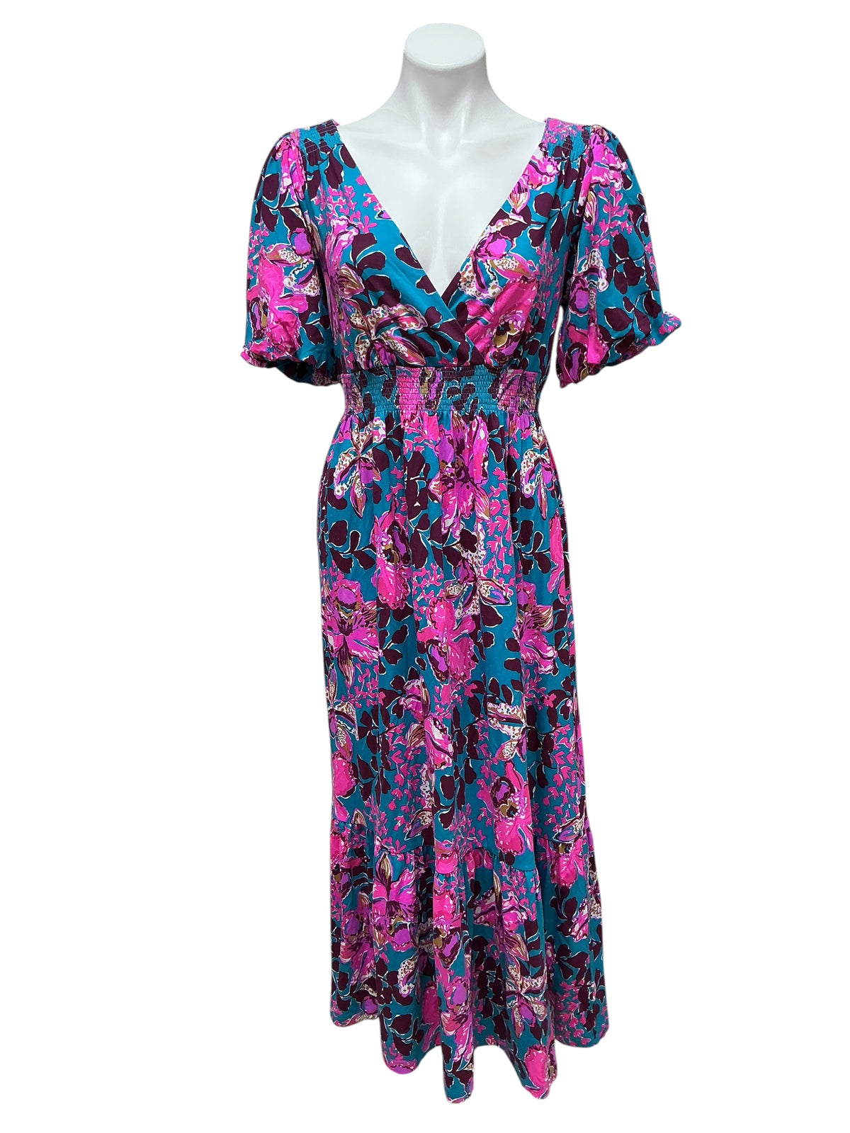 Lilly Pulitzer Holloway Elbow Sleeve Midi Dress Blue Rhapsody Orchid You Not - Size M