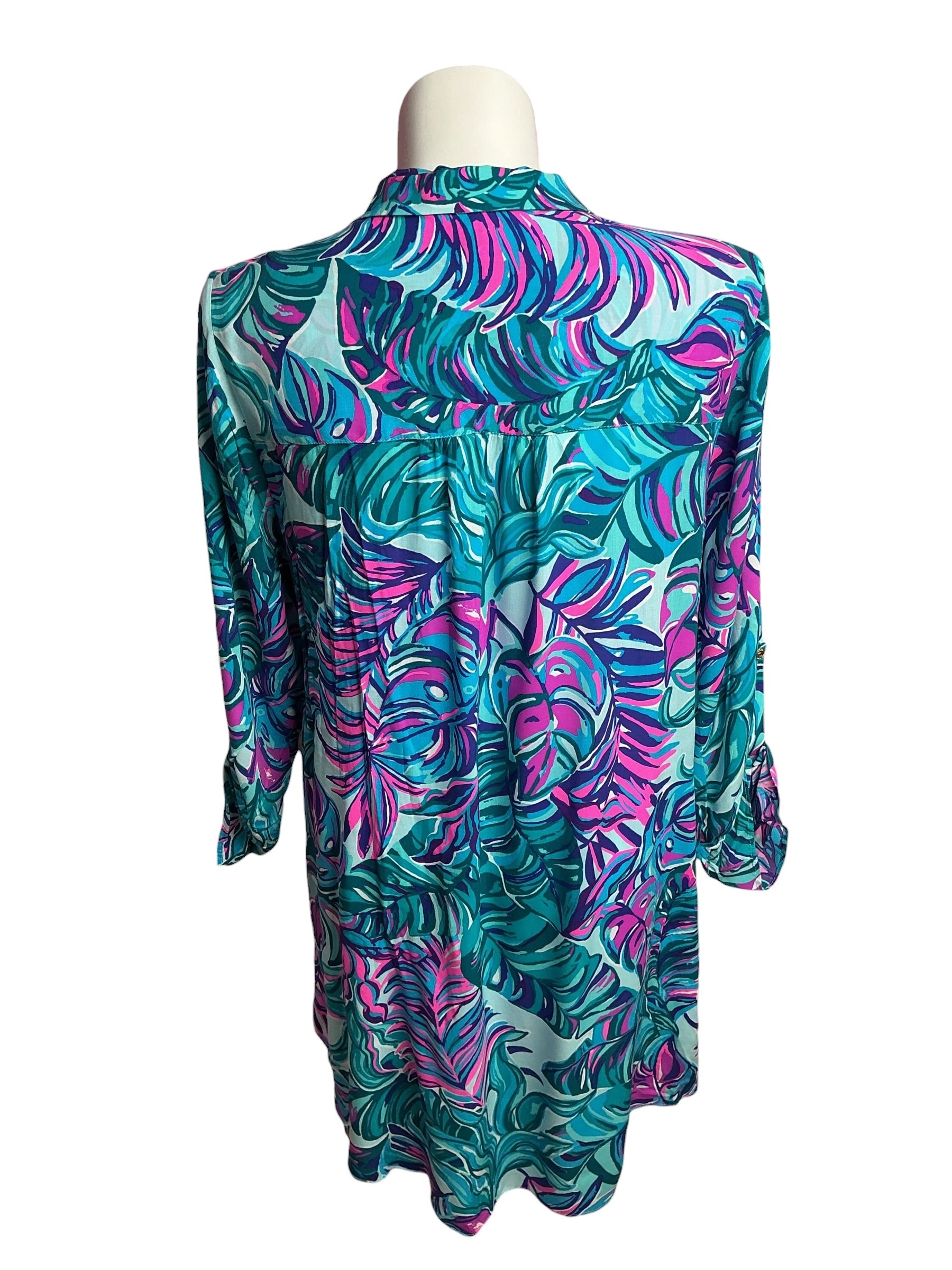 Lilly Pulitzer- Natalie Shirt Dress Cover-Up Seasalt Blue Don’t Wanna Leaf Size XL