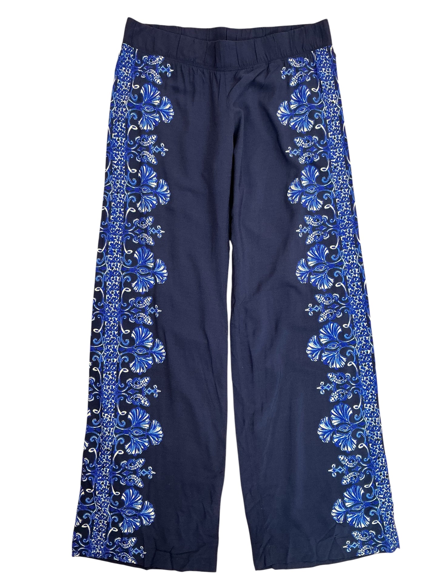 Lilly Pulitzer Palazzo Pants Low Tide Navy Bouquet All Day - Size M