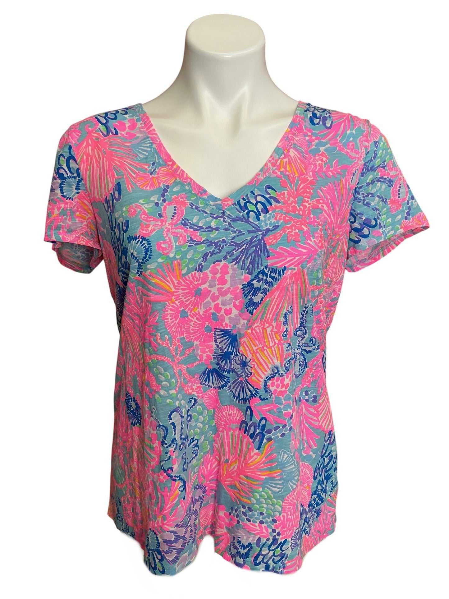 Lilly Pulitzer Etta V Neck Top Carnivale Coral - Size M