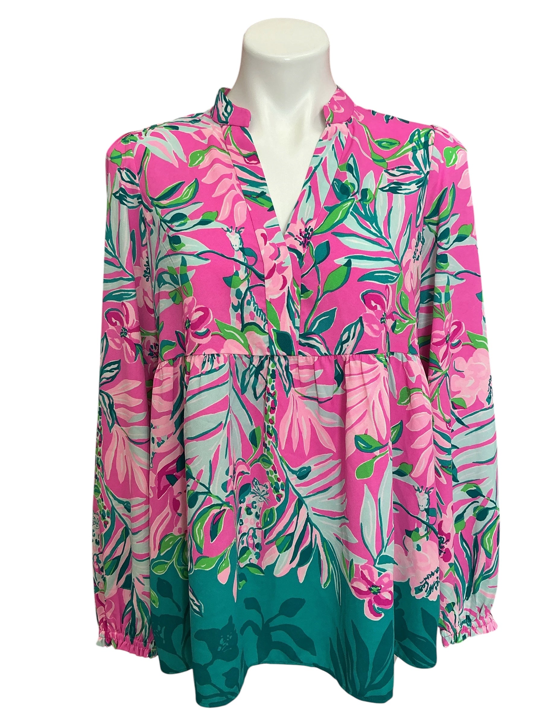 Lilly Pulitzer Winona Stretch Tunic Top Plumeria Pink I’m Feline Fine - Size S