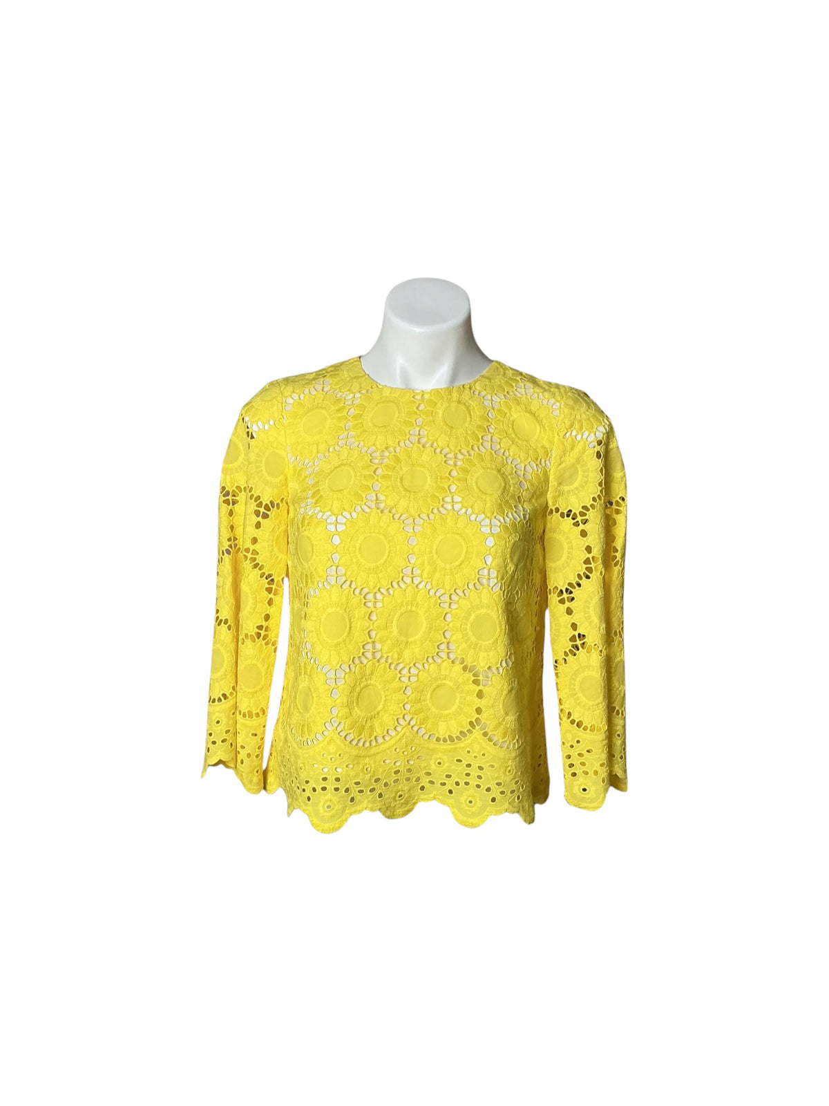 Lilly Pulitzer Mariella Top Lillys Lemon Floral Scallop Eyelet - Size XXS