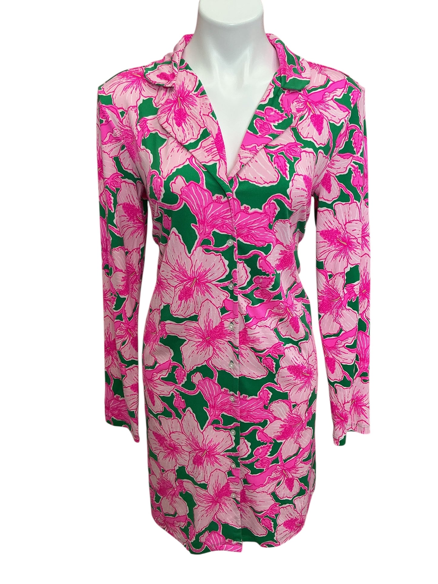 Lilly Pulitzer Chilton PJ Knit Nightshirt Kelly Green Hibis Kiss - Size M