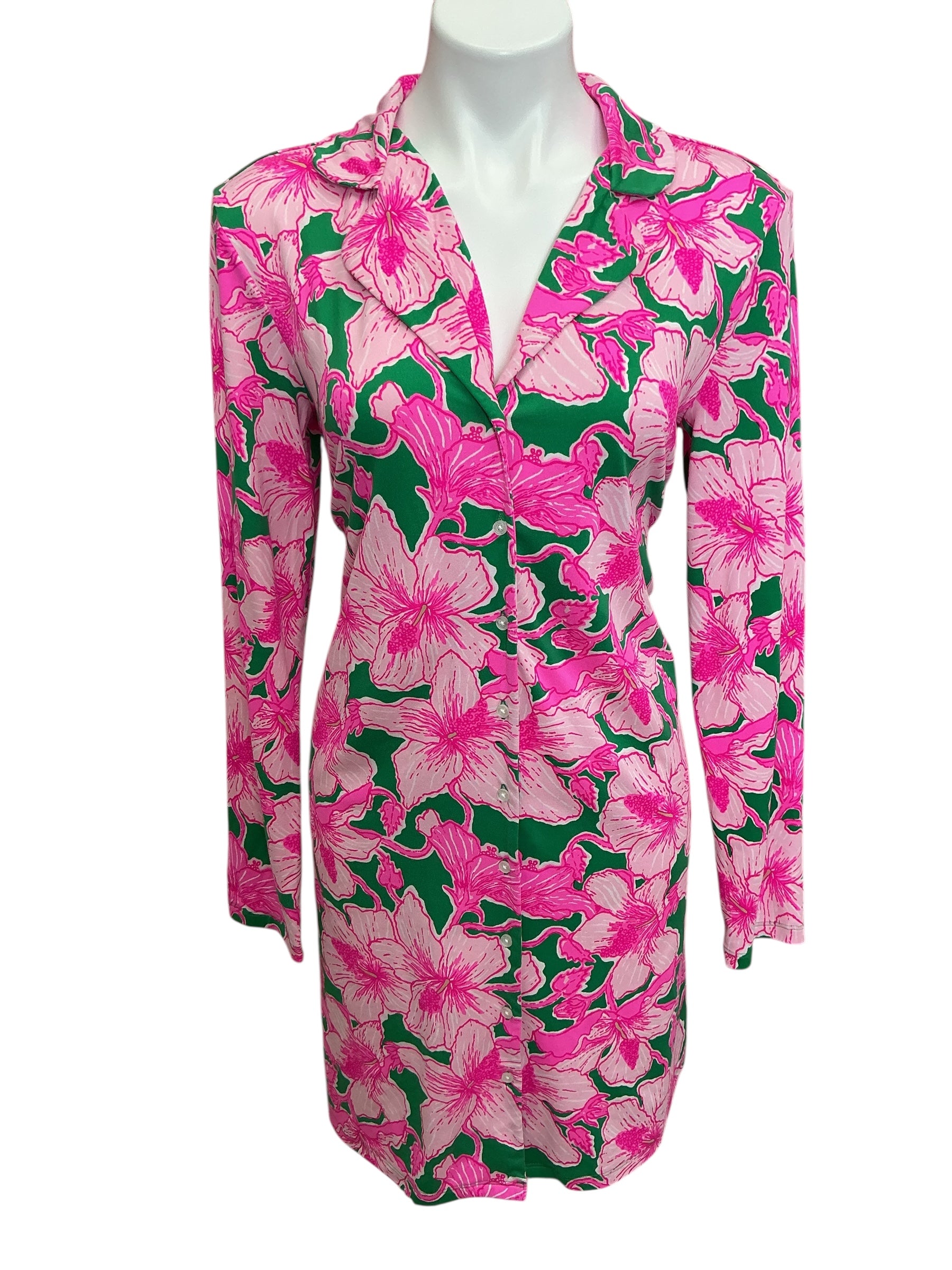 Lilly Pulitzer Chilton PJ Knit Nightshirt Kelly Green Hibis Kiss - Size M
