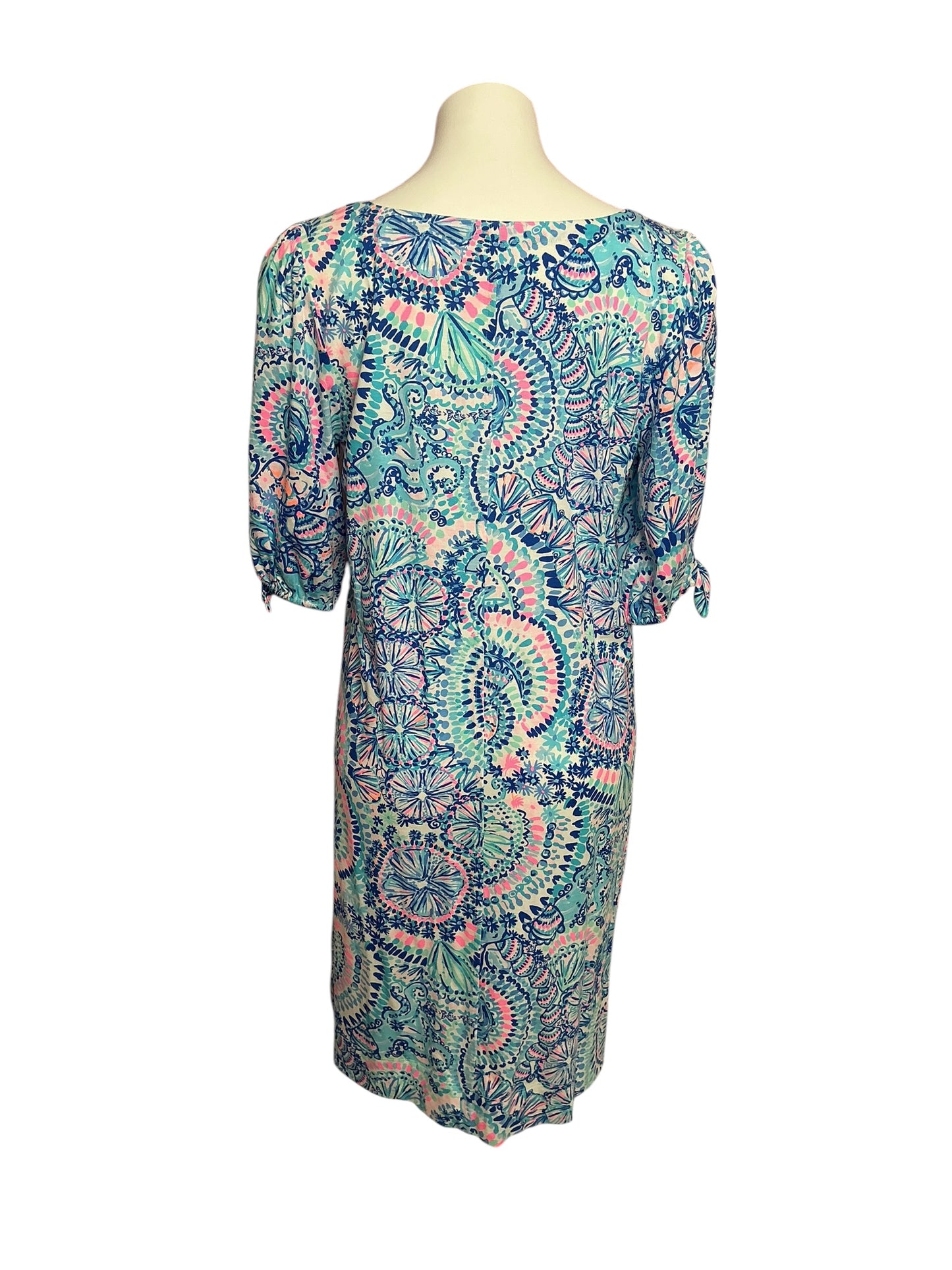 Lilly Pulitzer Easley Short Sleeve Dress Blue  Grotto Commotion in the Ocean - Size L