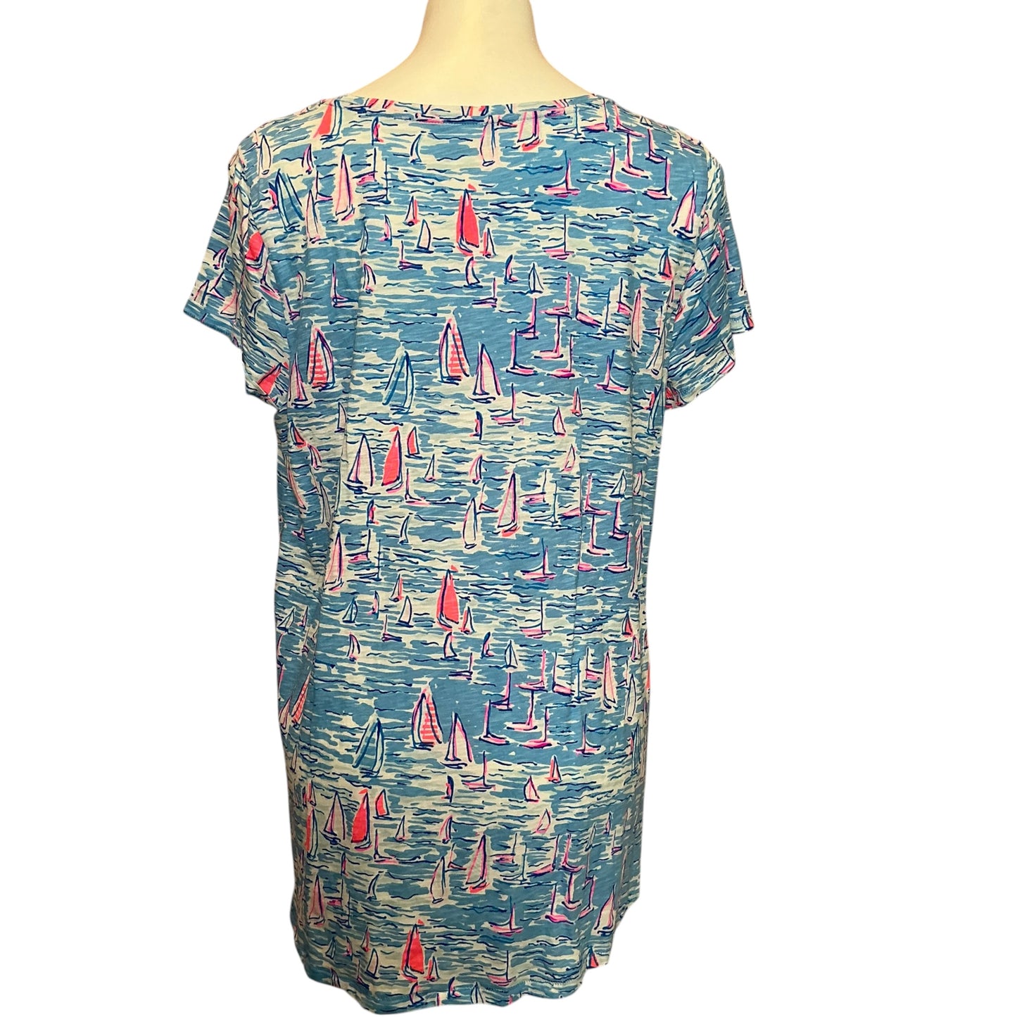 Lilly Pulitzer Etta Scoop Neck Short-Sleeve Tee Zanzibar Blue Boatylicious - XL