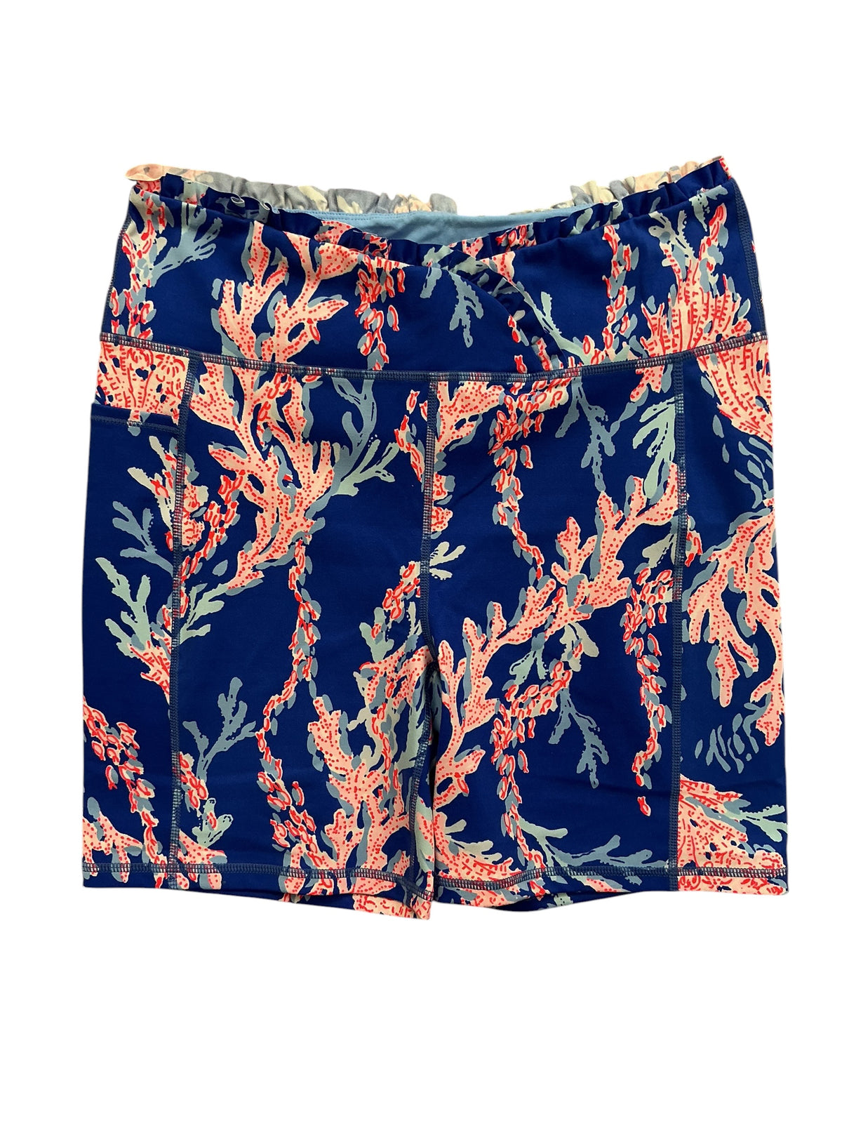 Lilly Pulitzer Weekender High Rise Ruffle Biker Shorts Borealis Blue Swim On Over - Size L