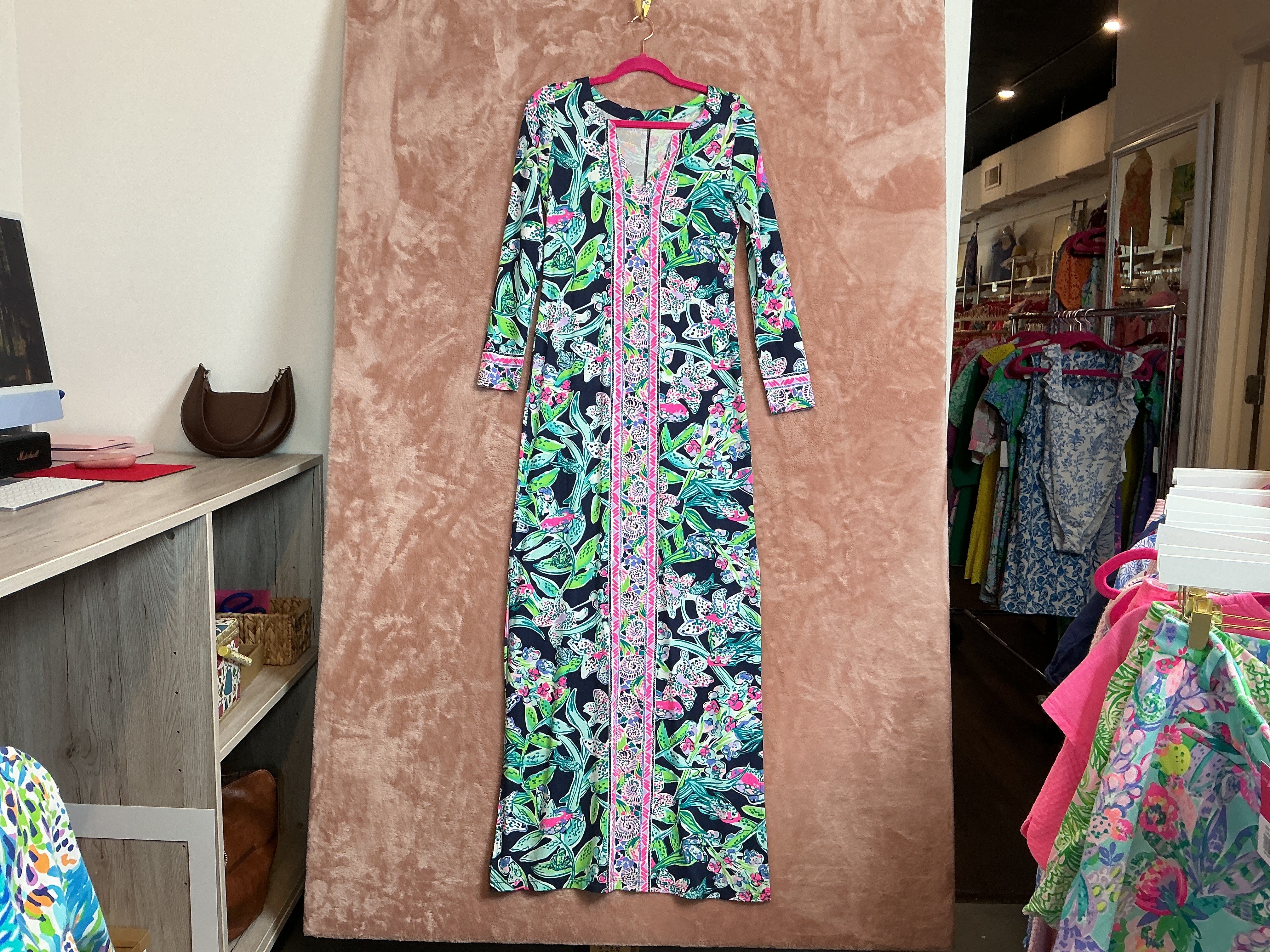 Lilly Pulitzer NWT UPF 50+ Faye Maxi Dress Bright Navy Sway This Way Engineered Maxi -Size XS