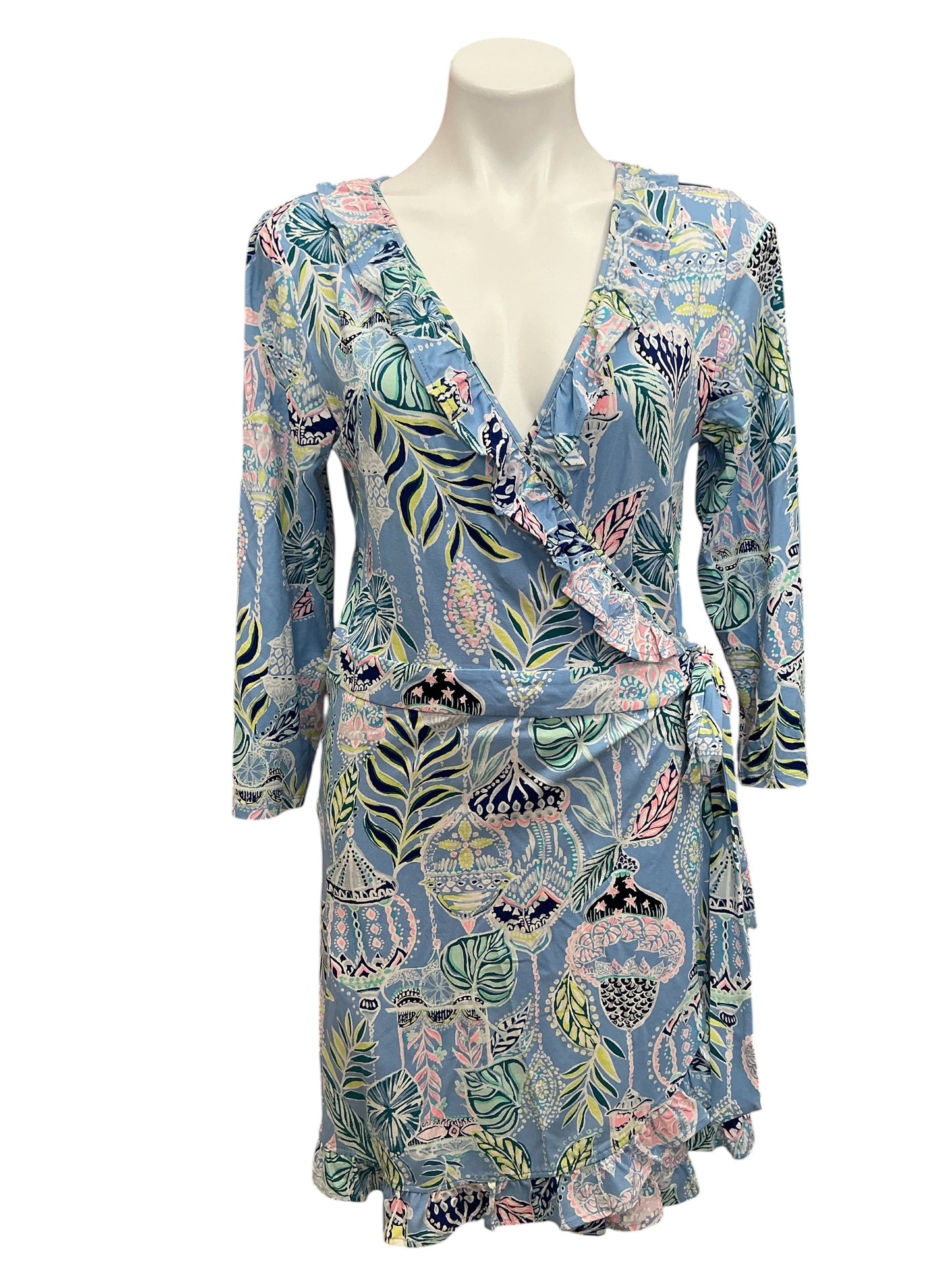 Lilly Pulitzer Jessalynne Wrap Romper Blue Peri Lapis Lanterns - Size L