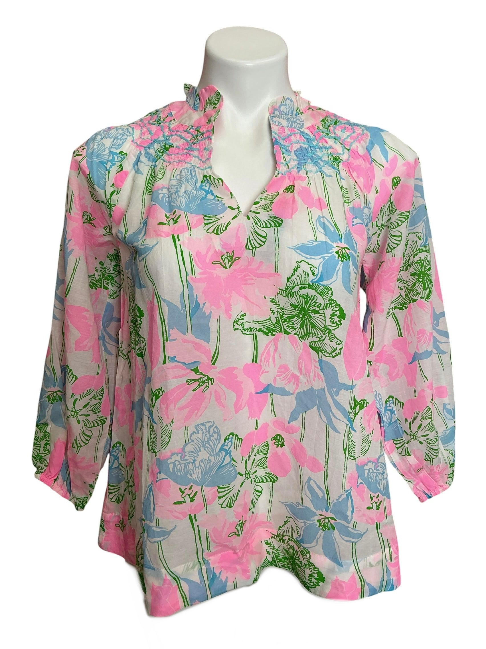 Lilly Pulitzer NWT Lourdes 3/4 Sleeve Cotton Top Resort White Viney Liney - Size XS