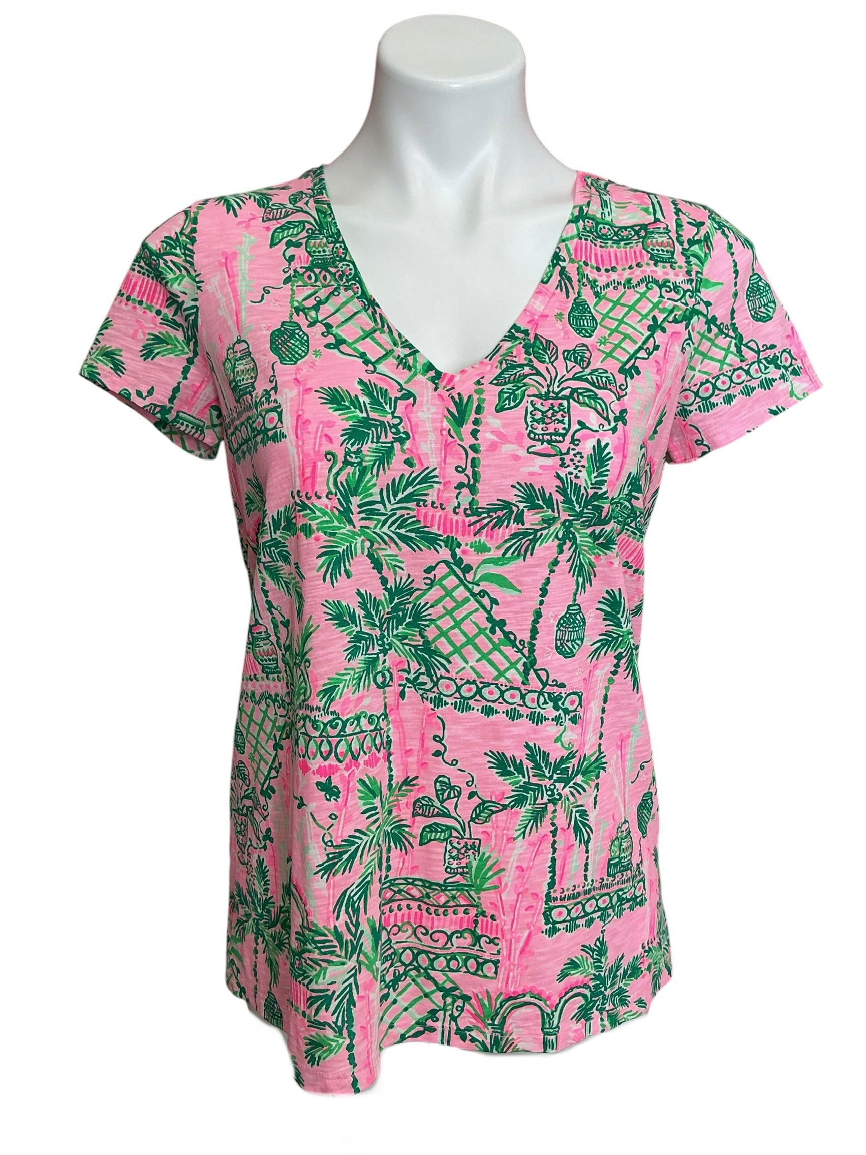 Lilly Pulitzer Etta V Neck Top Mandevilla Baby Always Worth It - Size S