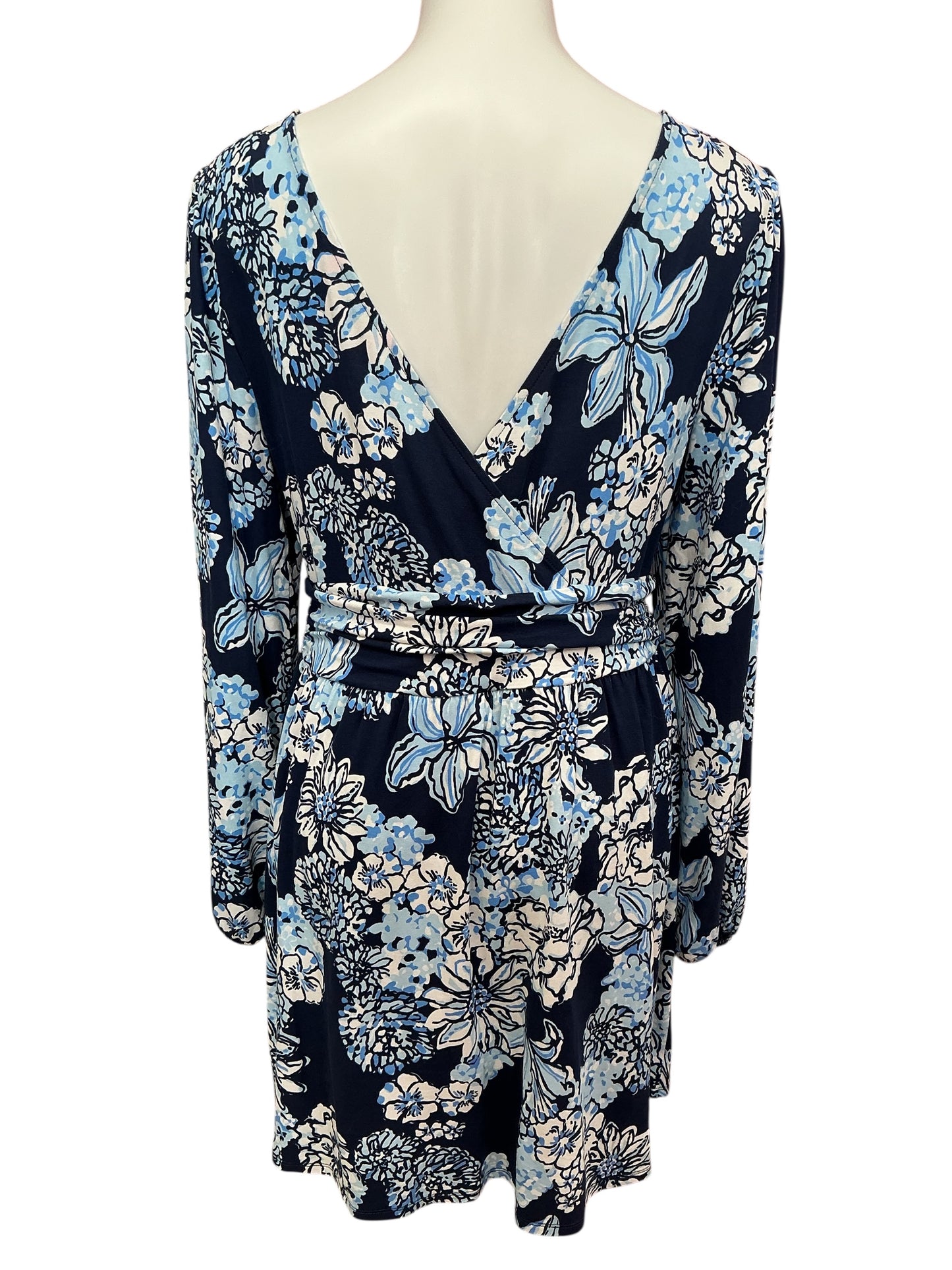 Lilly Pulitzer Riza Long Sleeve Romper Low Tide Navy Bouquet All Day - Size L