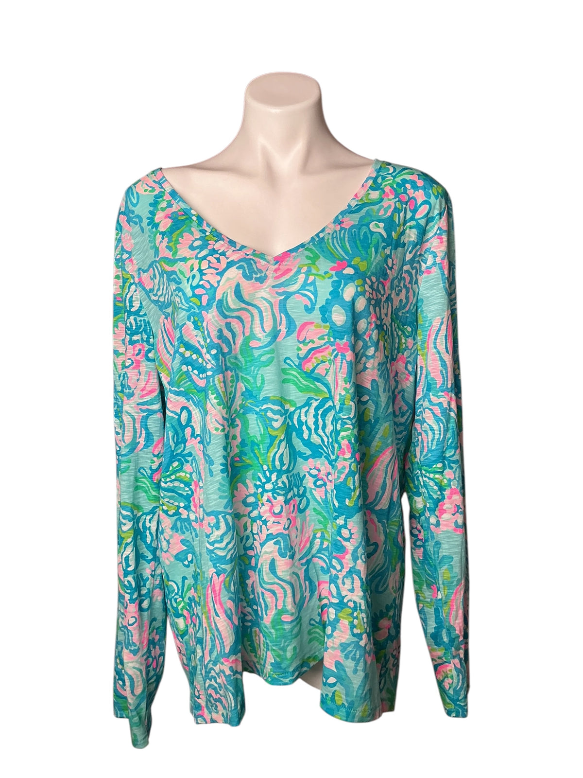 Lilly Pulitzer NWT Etta Long Sleeve Top Blue Ibiza Aqua La Vista - Size XXL
