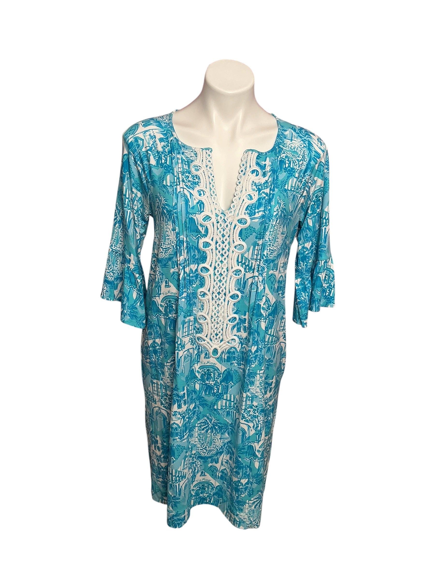 Lilly Pulitzer Krysta 3/4 Sleeve Dress Amalfi Blue Sunny State of Mind - Size M