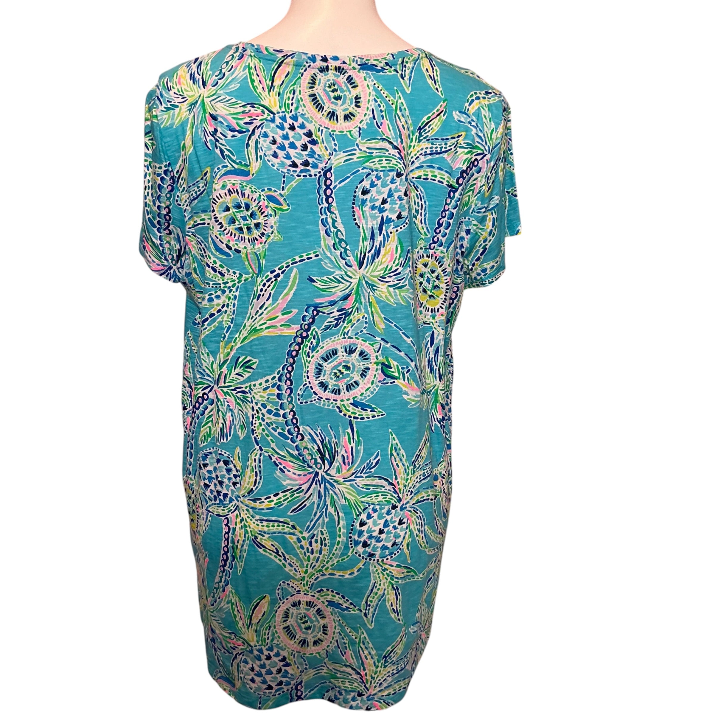 Lilly Pulitzer Etta V-Neck Top Bermuda Blue Turtle Szn - Size XL