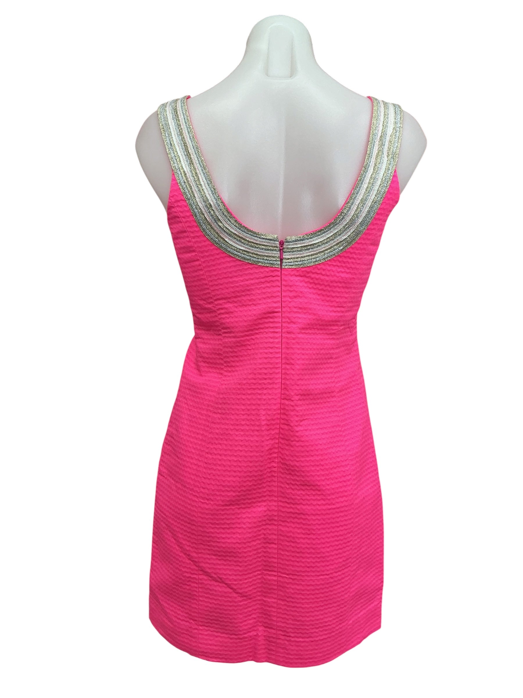 Lilly Pulitzer Valli Shift Dress Aura Pink Gold Metallic Trim - Size 00