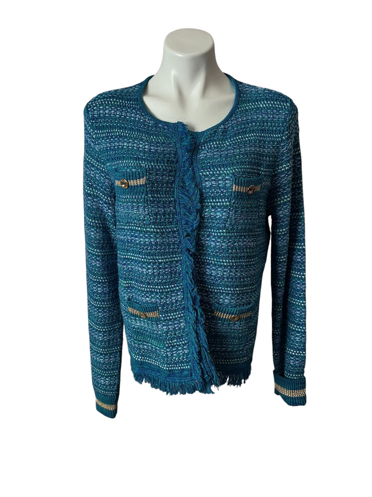 Lilly Pulitzer NWT Beckington Cardigan Blue Grotto Metallic Tweed - Size L