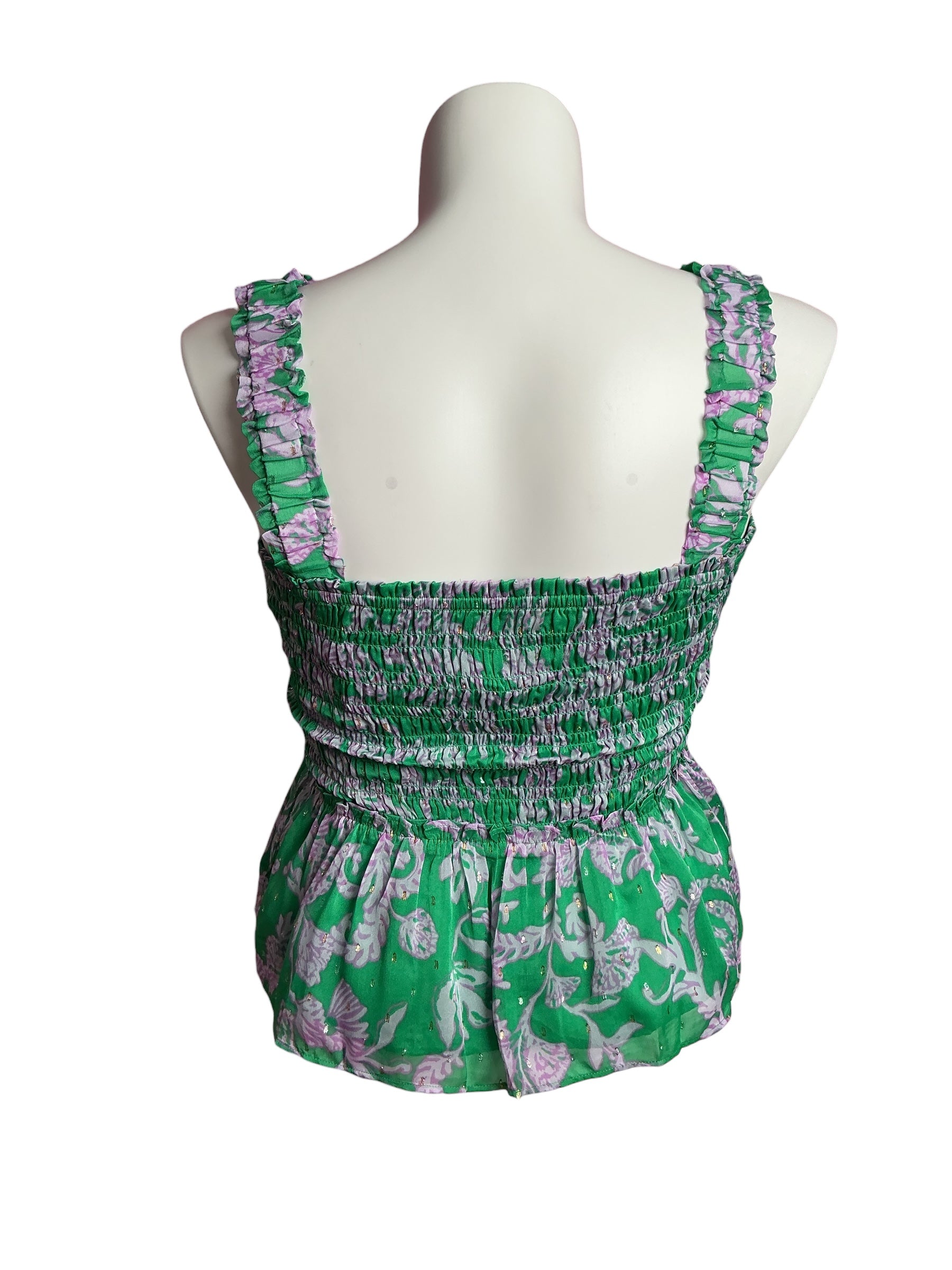 Lilly Pulitzer- NWT Hadley Smocked Top Brazilian Green Salty Sandbar Size L