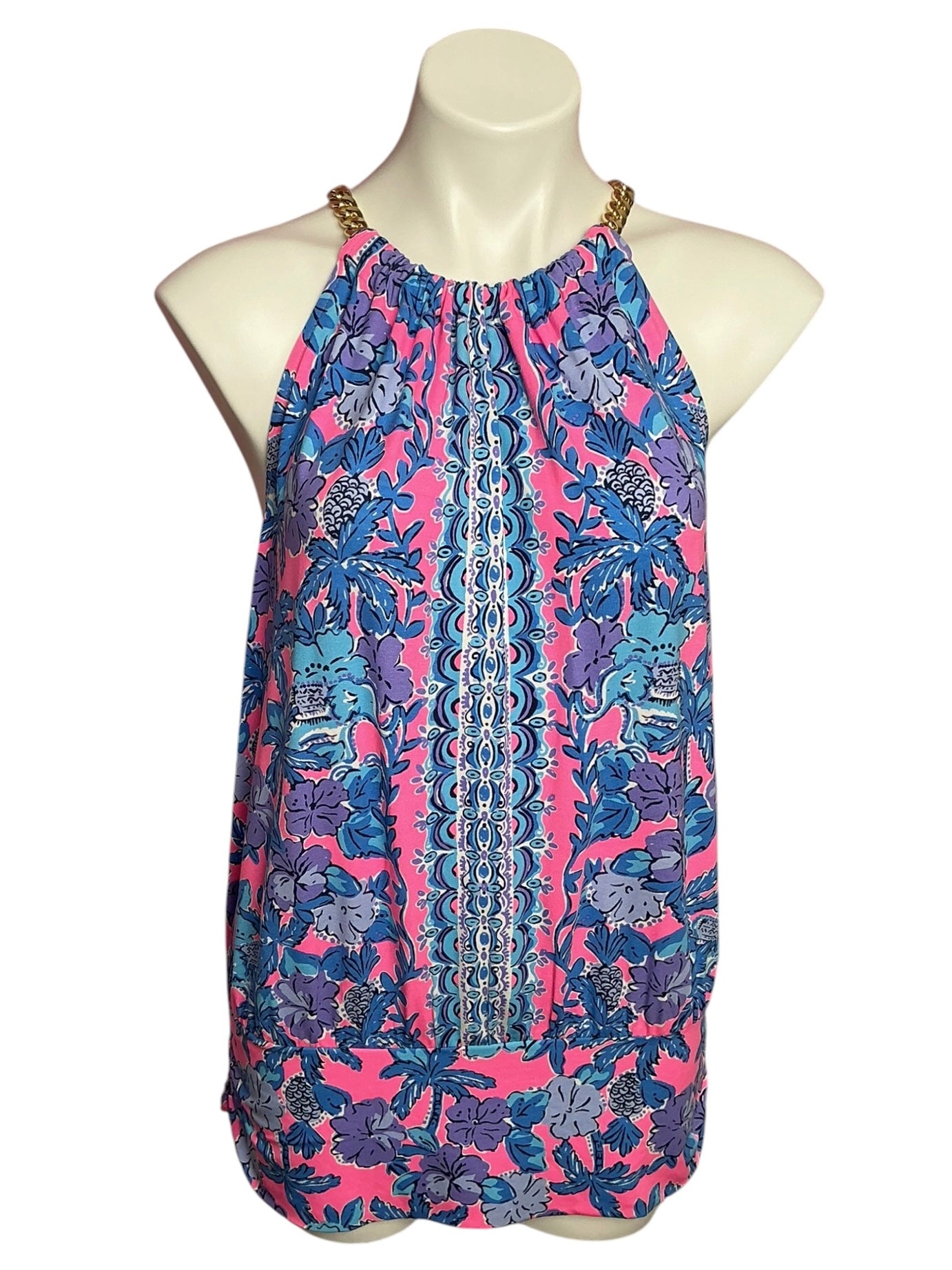 Lilly Pulitzer Bowen Halter Top Soleil Pink Palm Paradise Engineered - Size L