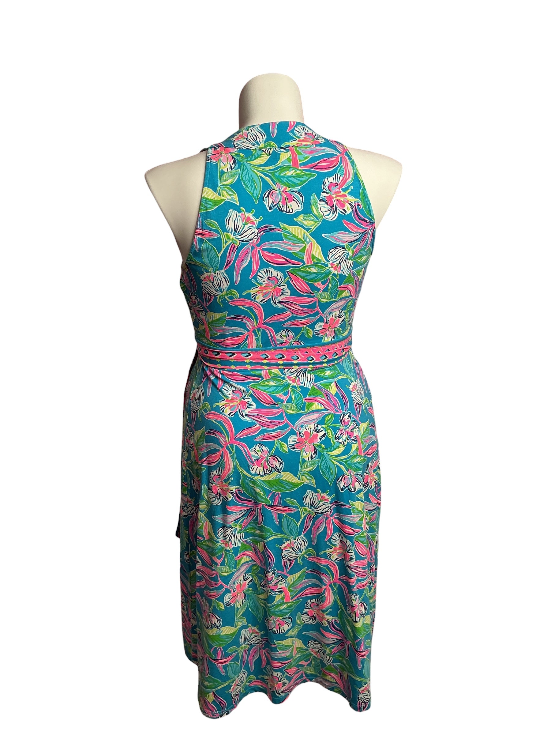 Lilly Pulitzer- Clancie Knee-Length Wrap Dress Formentera Turquoise Keep On Beleafing Size L