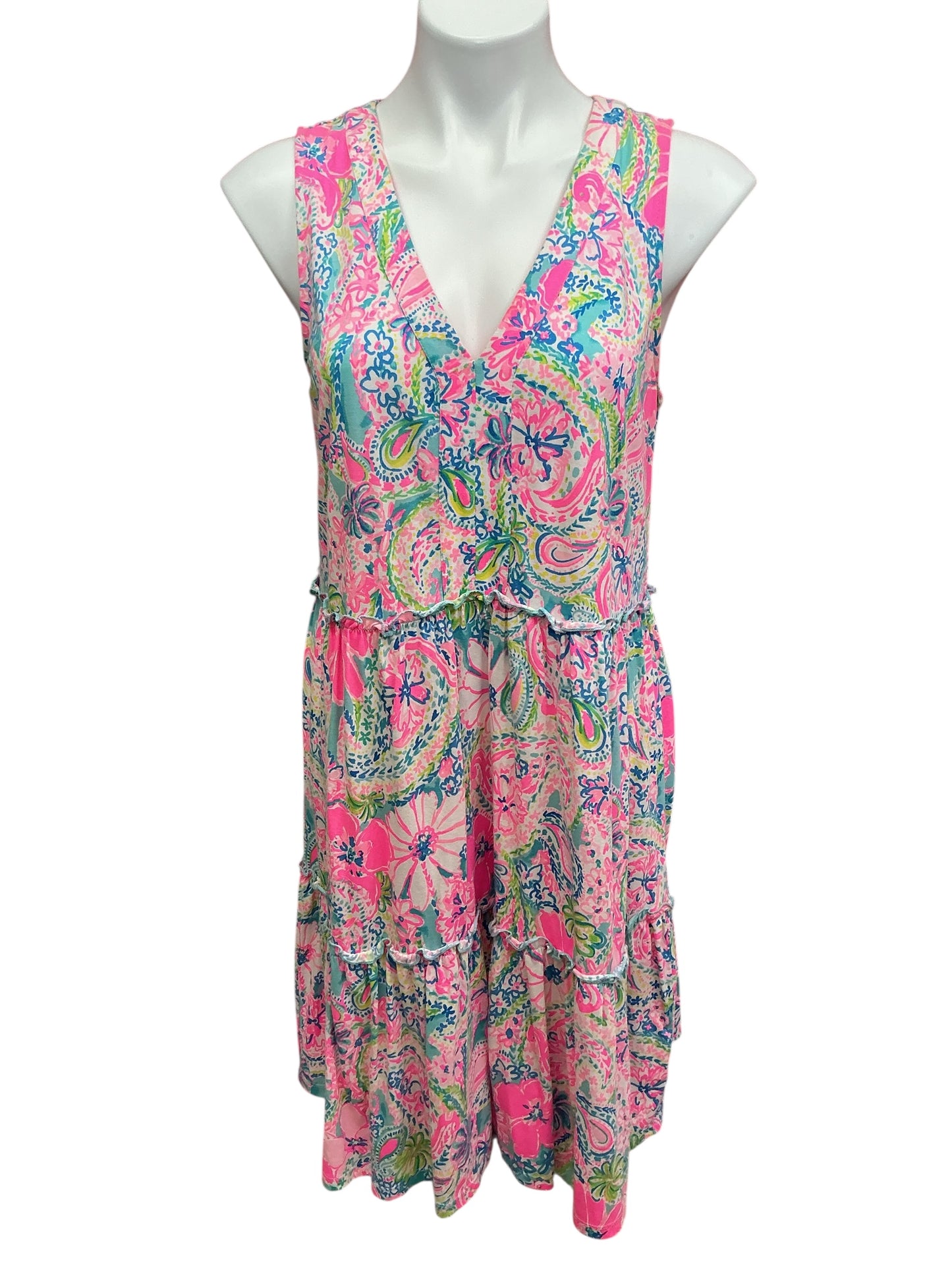 Lilly Pulitzer Lorina V-Neck Dress Flock Full Of Fun - Size M