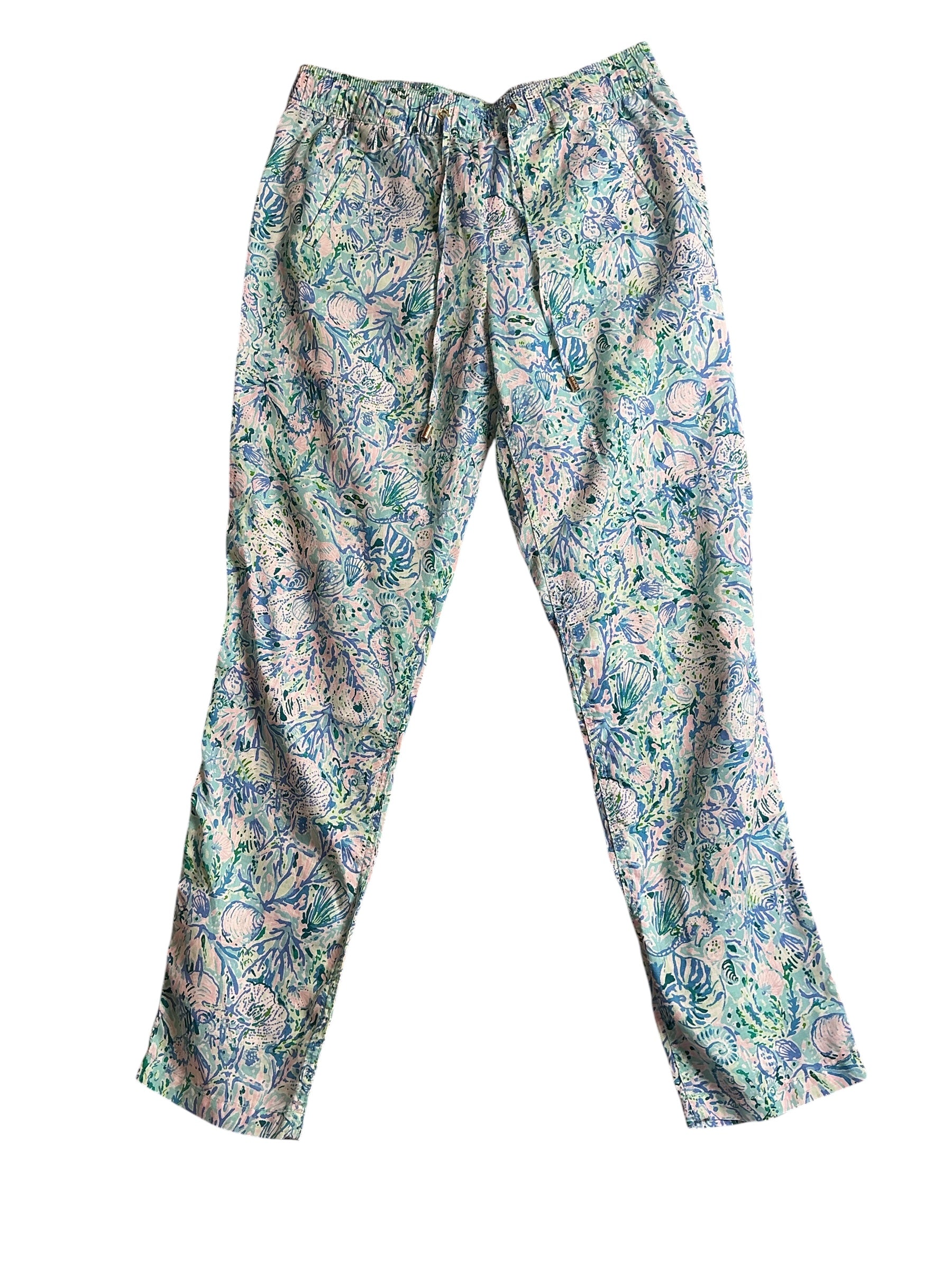 Lilly Pulitzer Taron Mid-Rise Linen Pant - Surf Blue Soleil It On Me - Size M