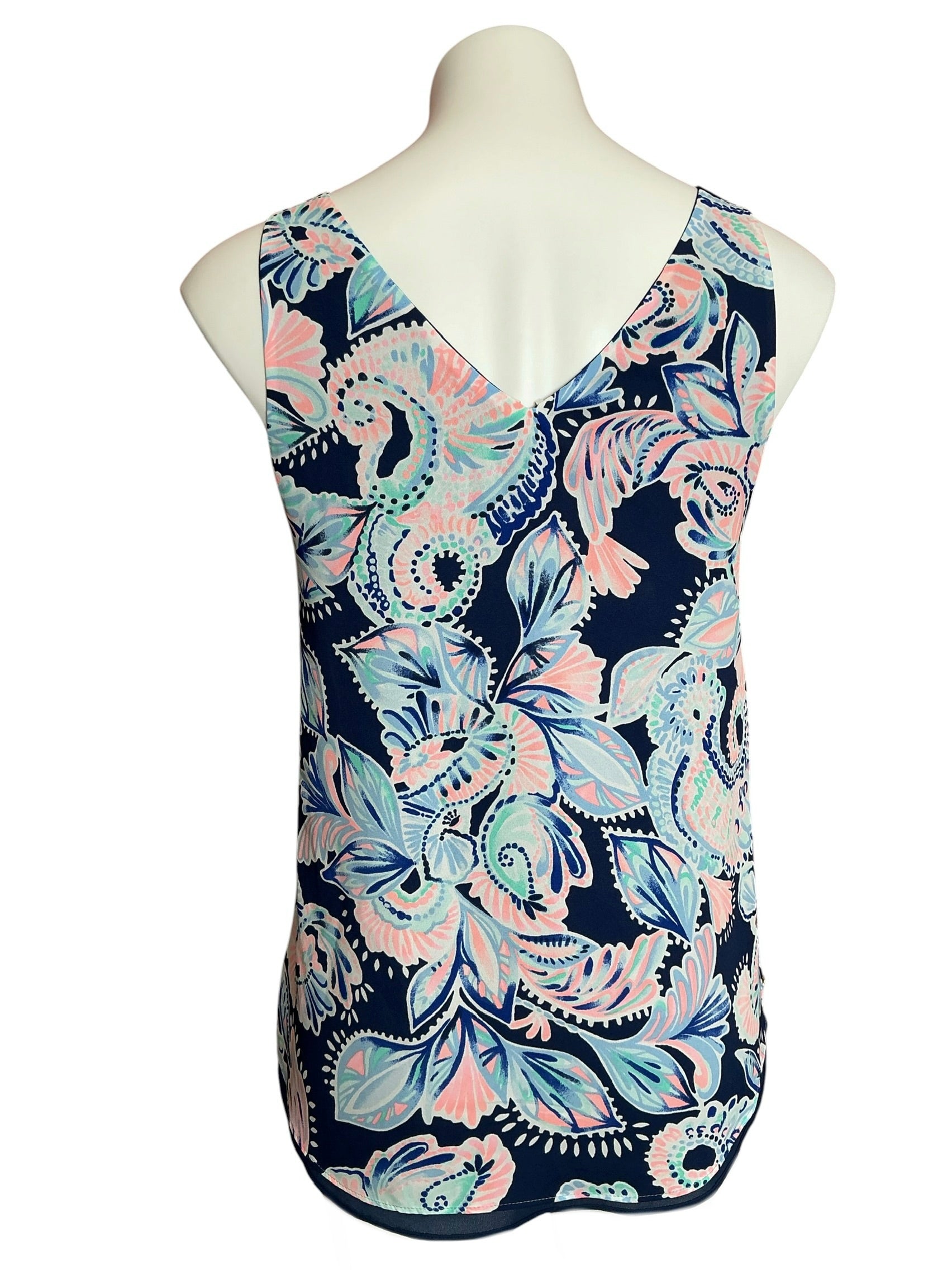 Lilly Pulitzer Florin Reversible V Neck Tank Top High Tide Navy Holy Flockamolie - Size XS