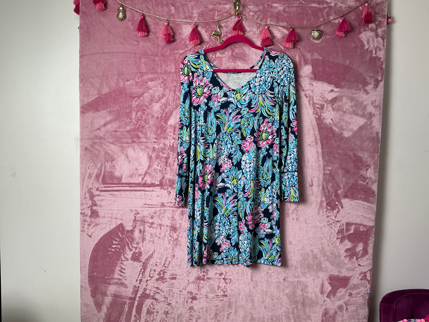 Lilly Pulitzer Kaisley Neck Dress - High Tide Navy Pineapple - Size XS