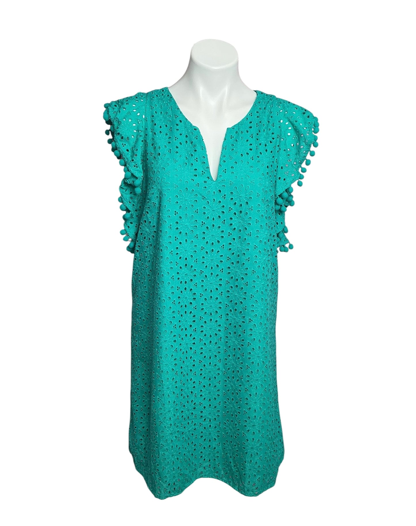 Lilly Pulitzer Astara Flutter Sleeve Water Lilly Green Neon Sunburst Eyelet Dress - Size M